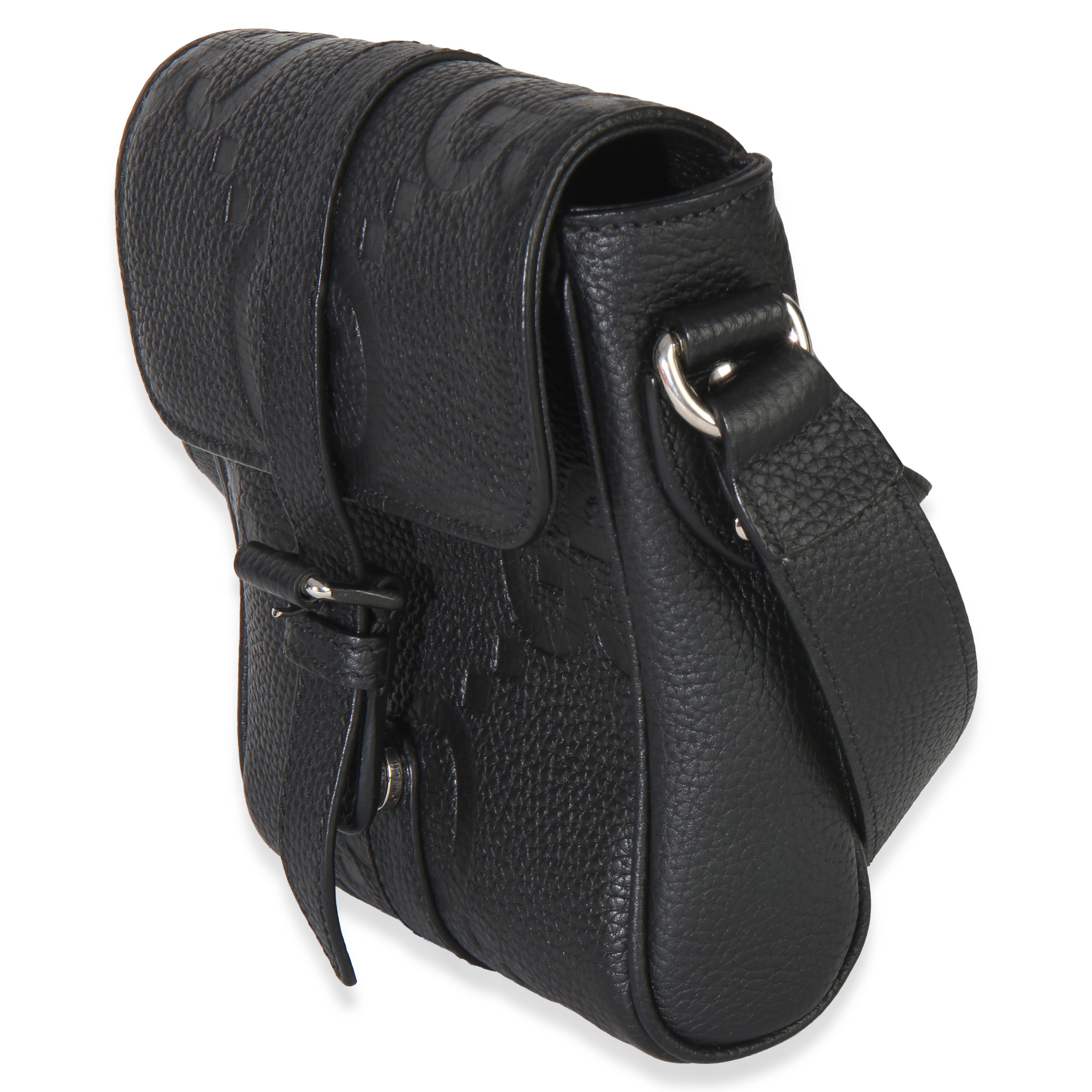 Black Piuma Calfskin Jumbo GG Embossed Small Messenger Bag