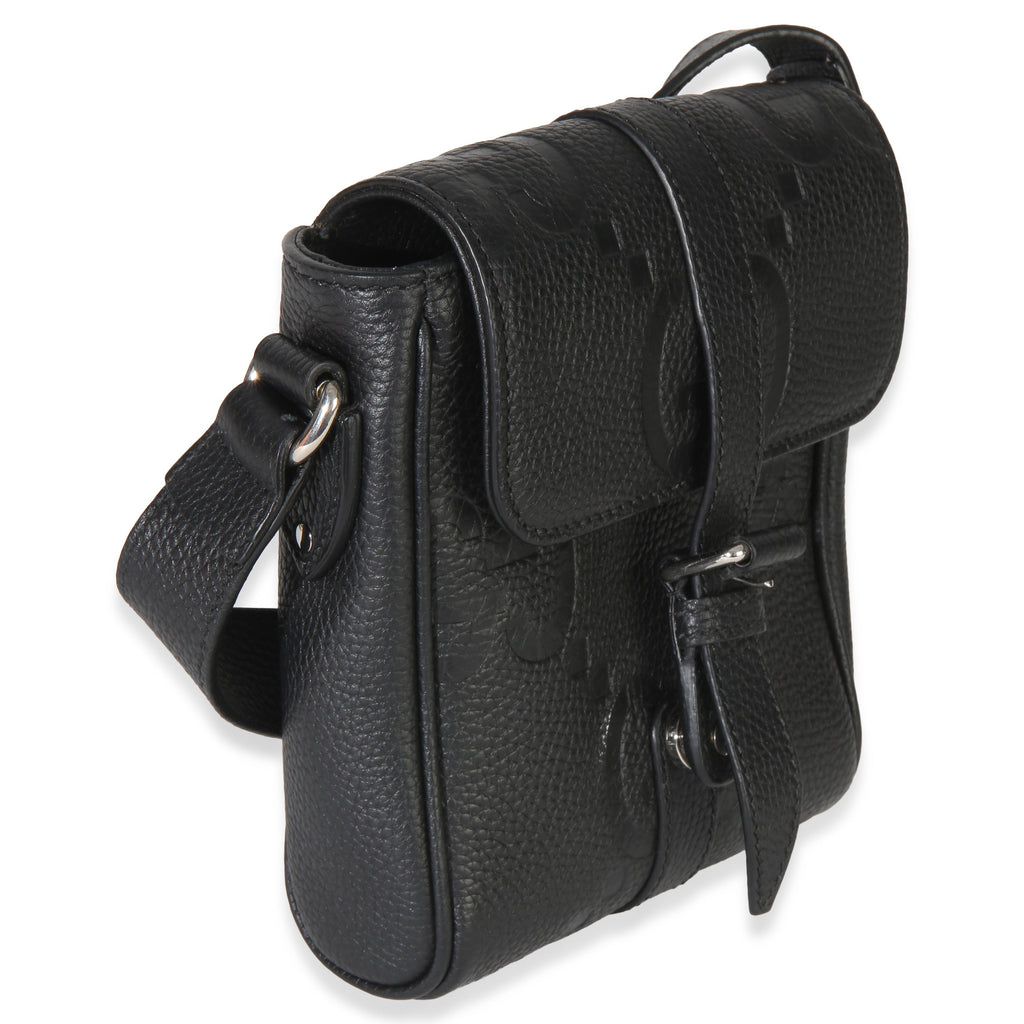 Black Piuma Calfskin Jumbo GG Embossed Small Messenger Bag