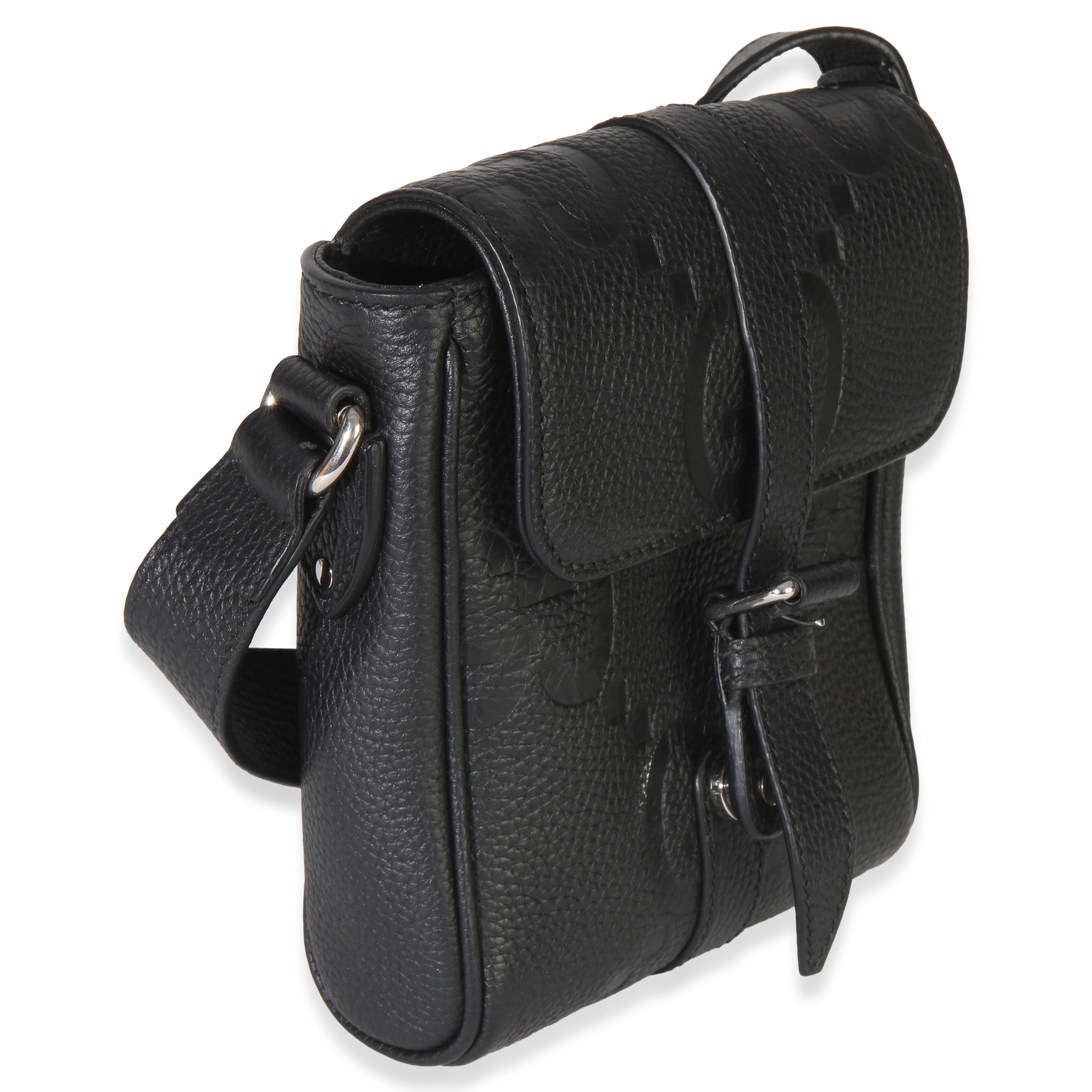 Black Piuma Calfskin Jumbo GG Embossed Small Messenger Bag