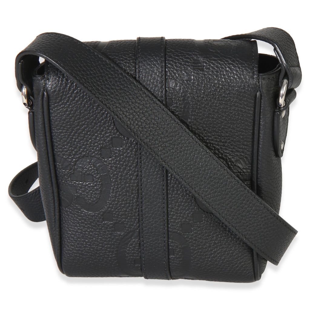 Black Piuma Calfskin Jumbo GG Embossed Small Messenger Bag