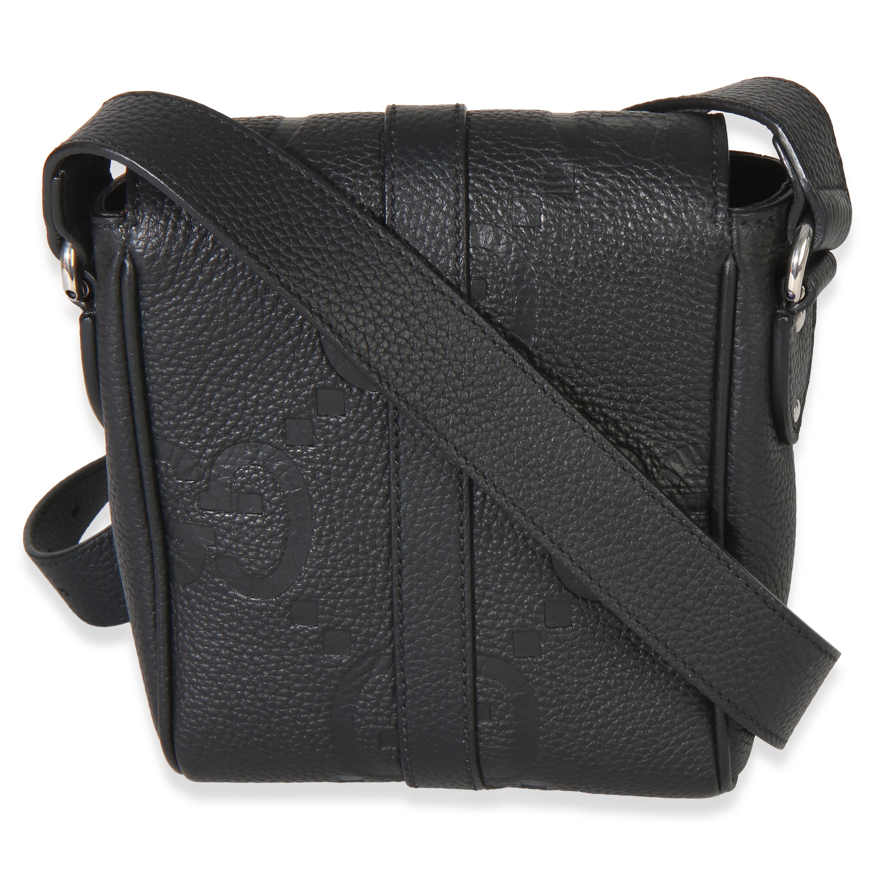 Black Piuma Calfskin Jumbo GG Embossed Small Messenger Bag
