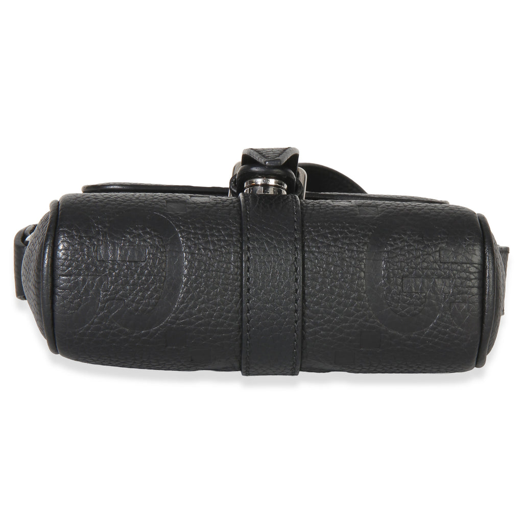 Black Piuma Calfskin Jumbo GG Embossed Small Messenger Bag