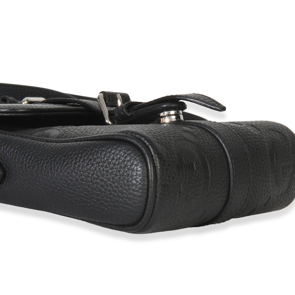 Black Piuma Calfskin Jumbo GG Embossed Small Messenger Bag