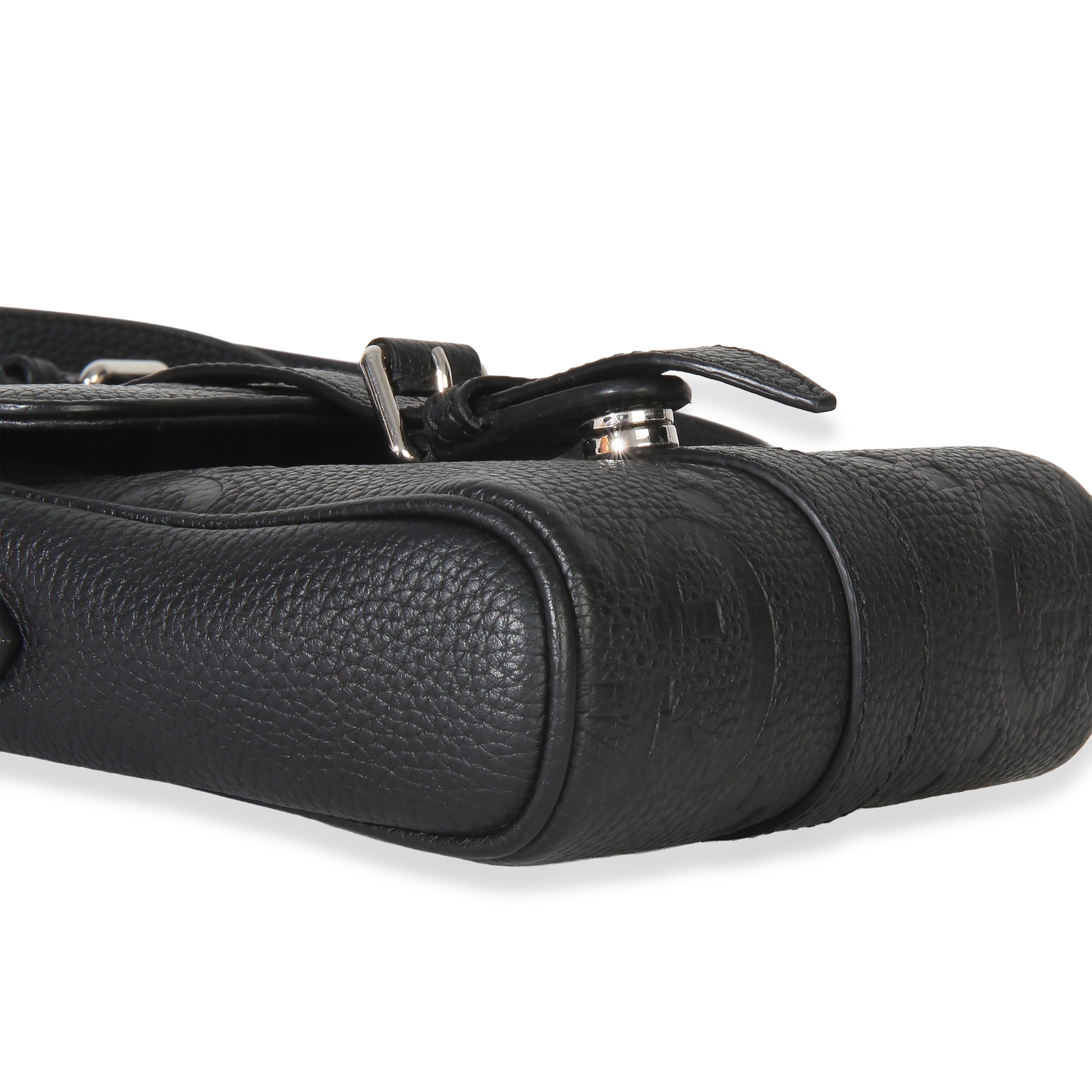 Black Piuma Calfskin Jumbo GG Embossed Small Messenger Bag