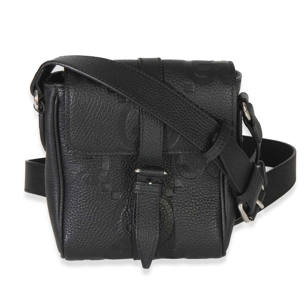 Black Piuma Calfskin Jumbo GG Embossed Small Messenger Bag