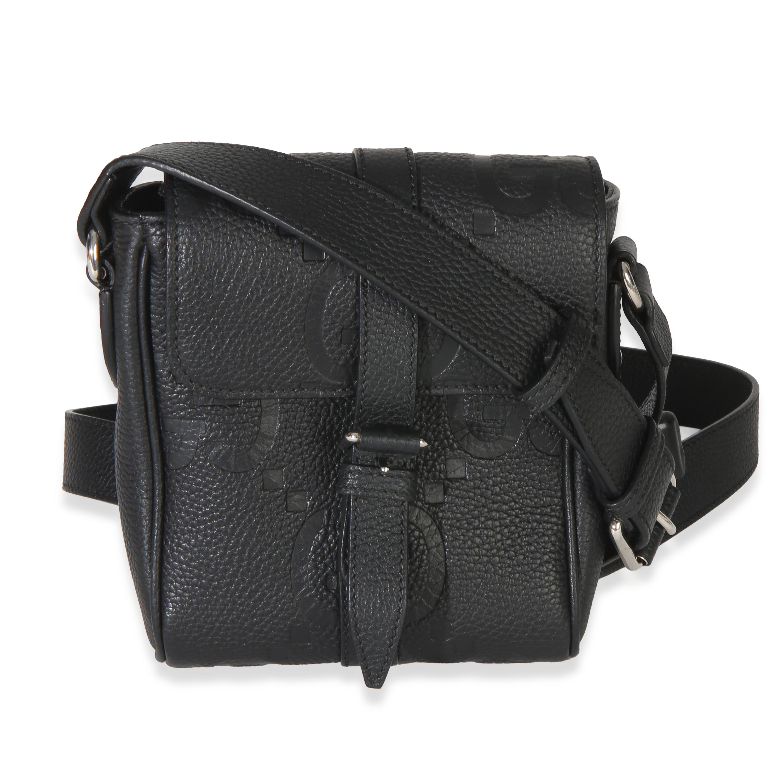 Black Piuma Calfskin Jumbo GG Embossed Small Messenger Bag