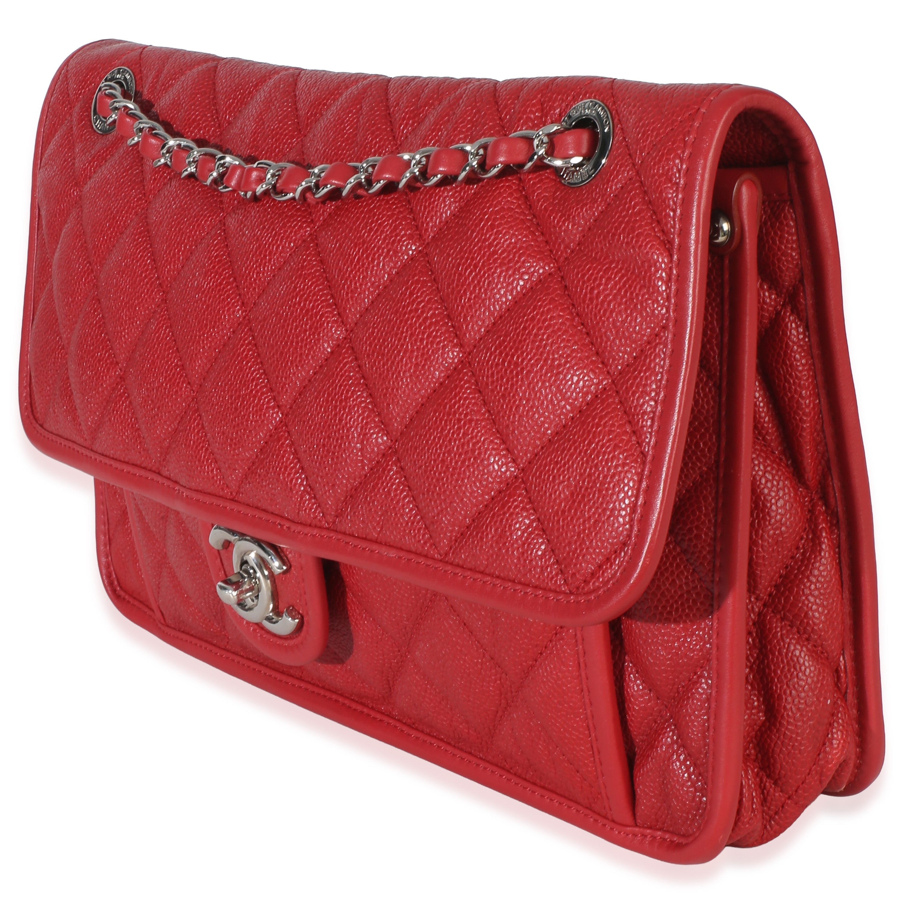 Red Quilted Caviar Medium French Riviera Flap Bag
