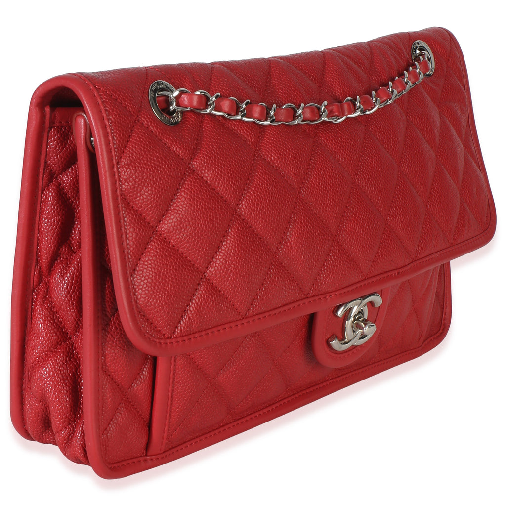 Red Quilted Caviar Medium French Riviera Flap Bag