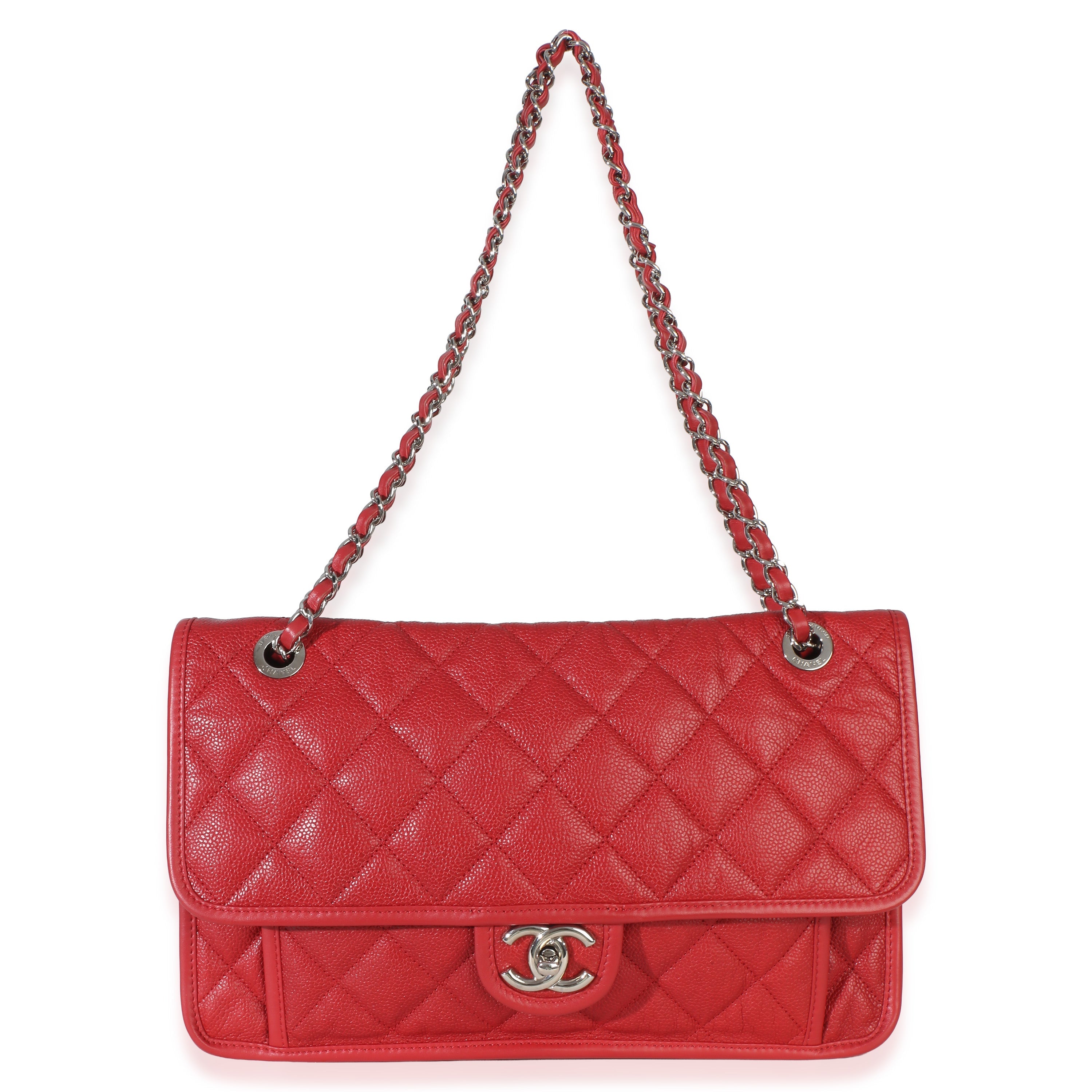 Red Quilted Caviar Medium French Riviera Flap Bag