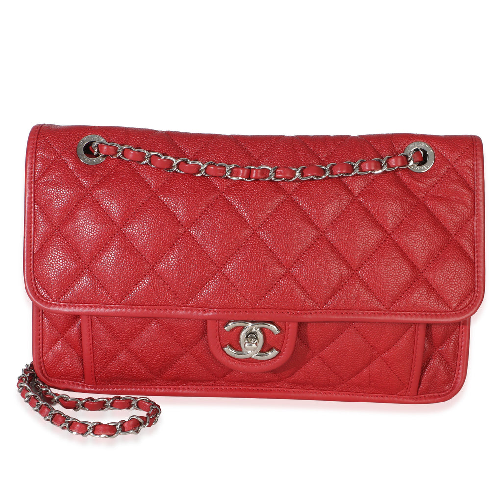 Red Quilted Caviar Medium French Riviera Flap Bag