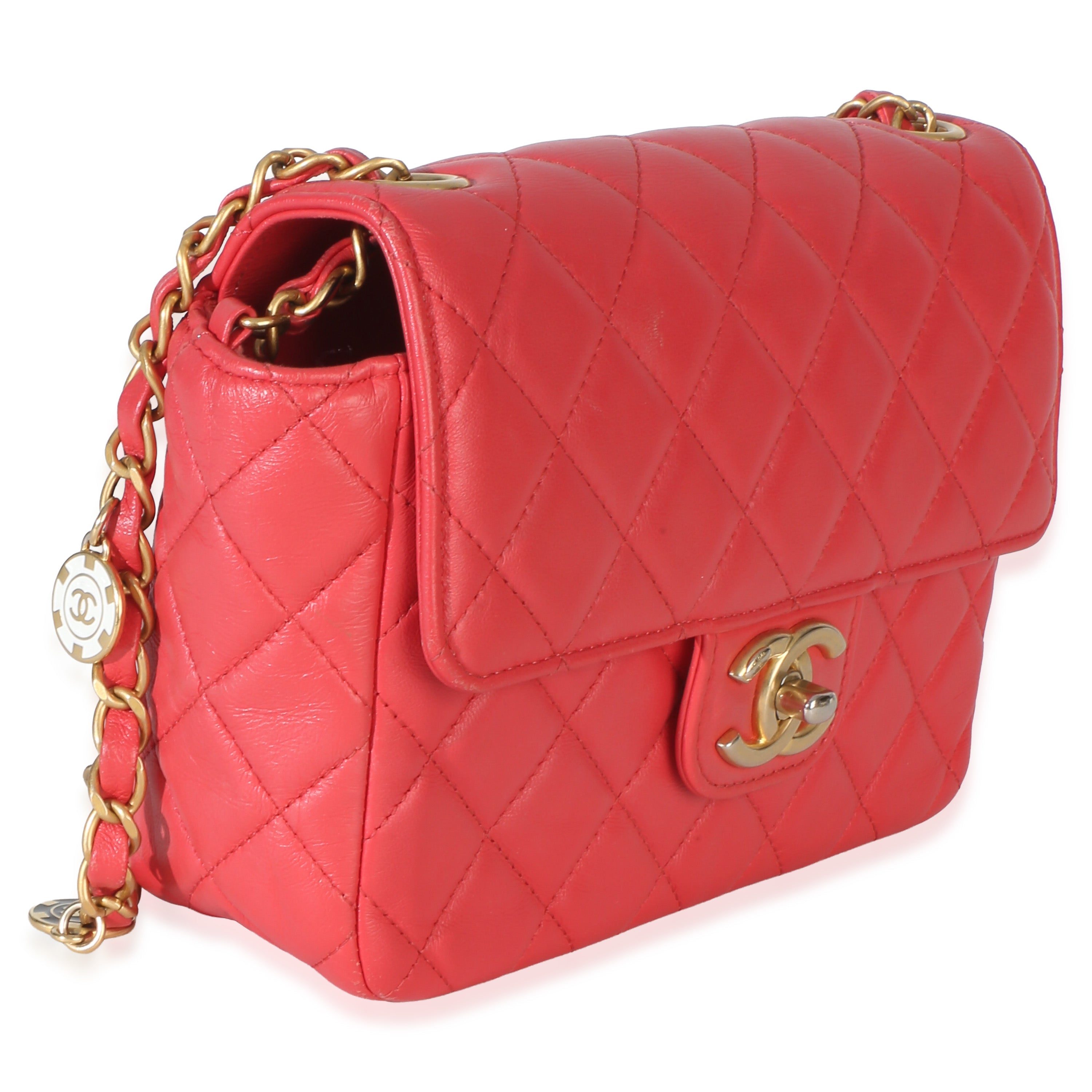 Red Quilted Lambskin Coco Pins Chain Mini Flap Bag