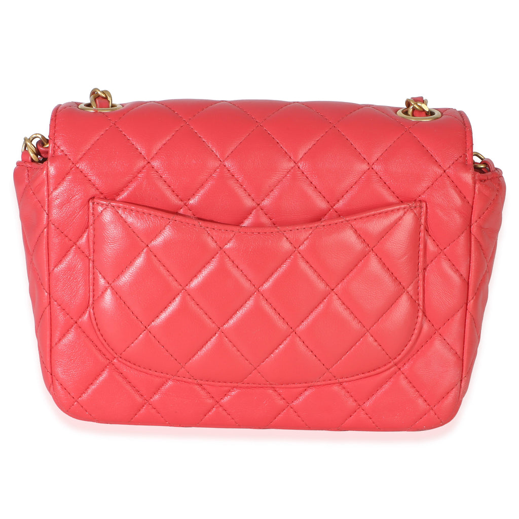 Red Quilted Lambskin Coco Pins Chain Mini Flap Bag