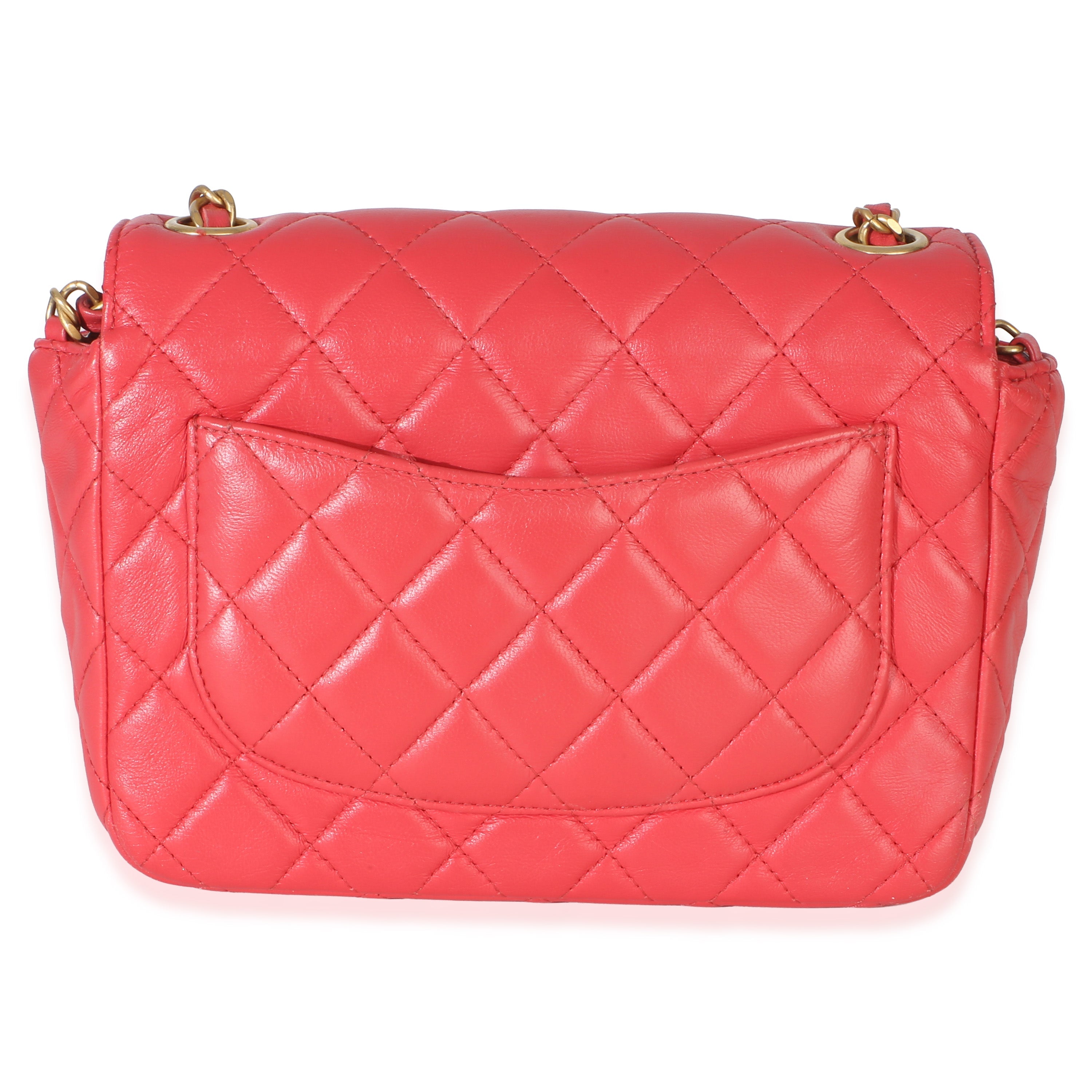 Red Quilted Lambskin Coco Pins Chain Mini Flap Bag