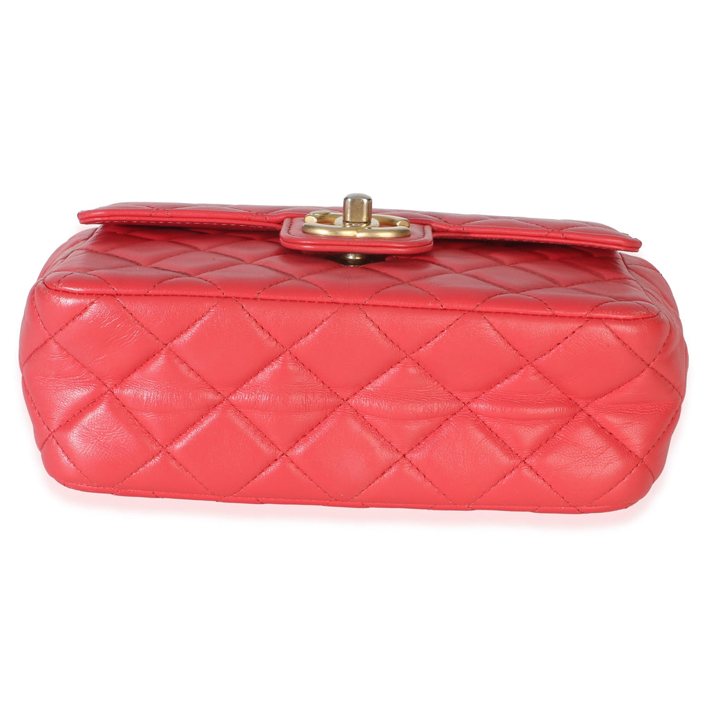 Red Quilted Lambskin Coco Pins Chain Mini Flap Bag