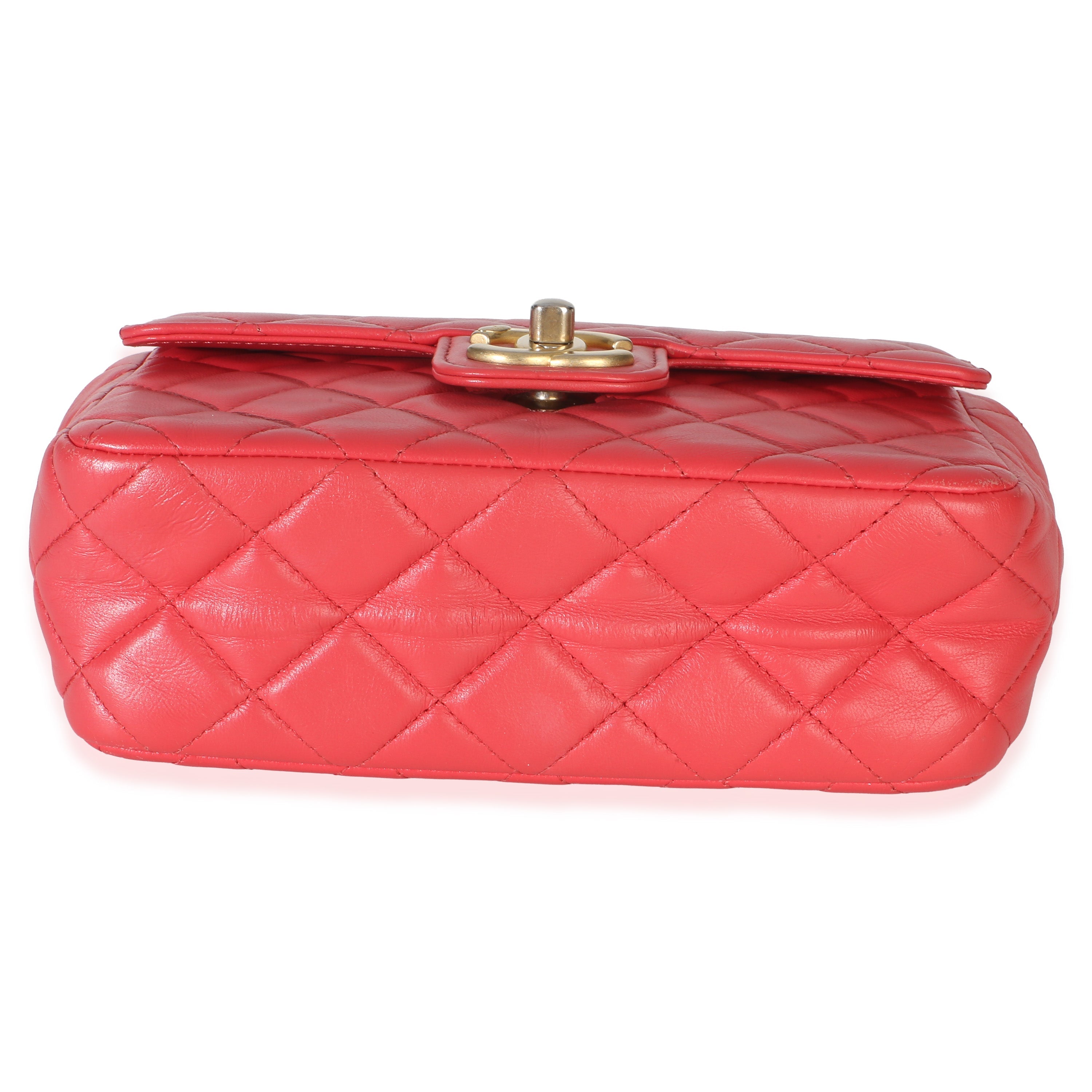 Red Quilted Lambskin Coco Pins Chain Mini Flap Bag