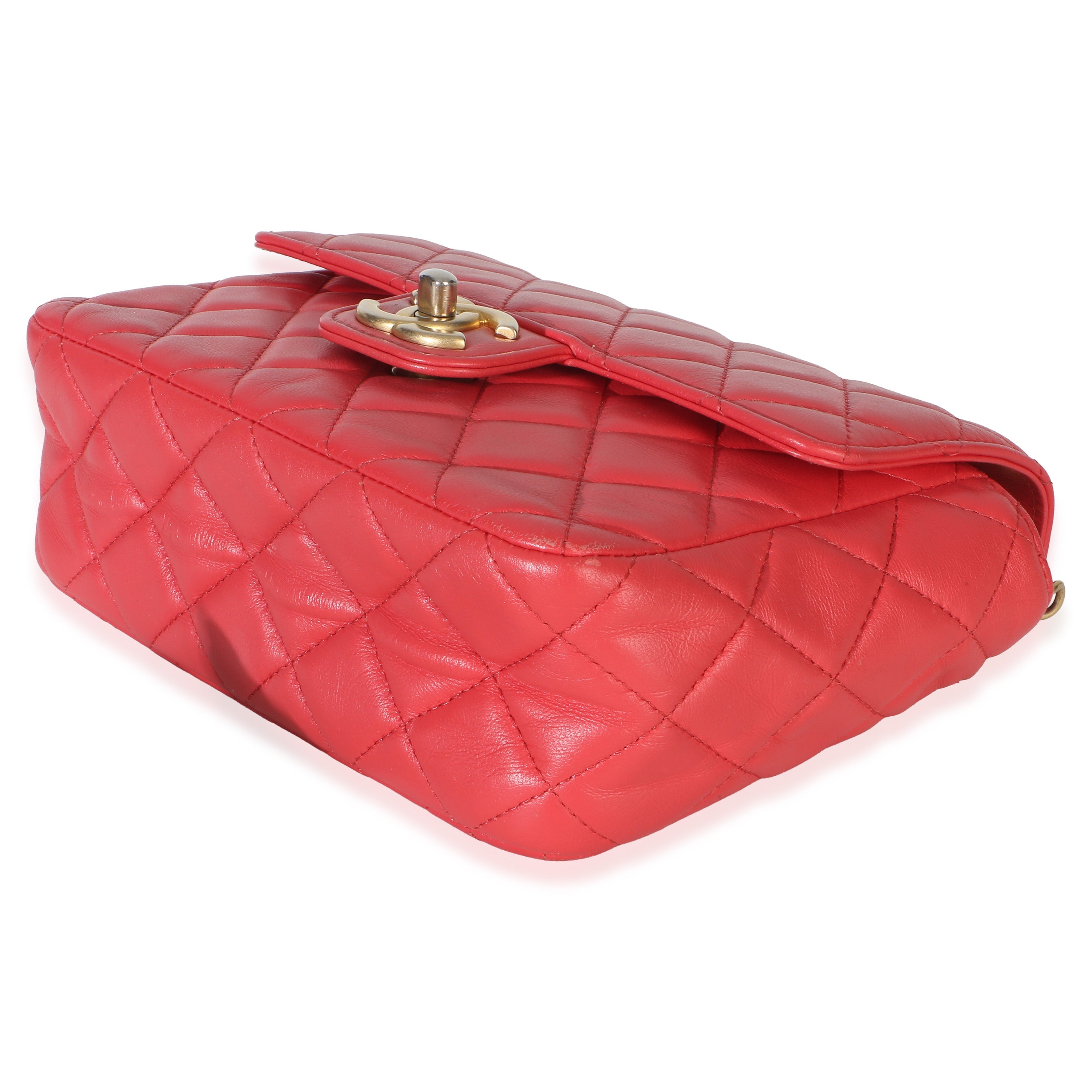Red Quilted Lambskin Coco Pins Chain Mini Flap Bag