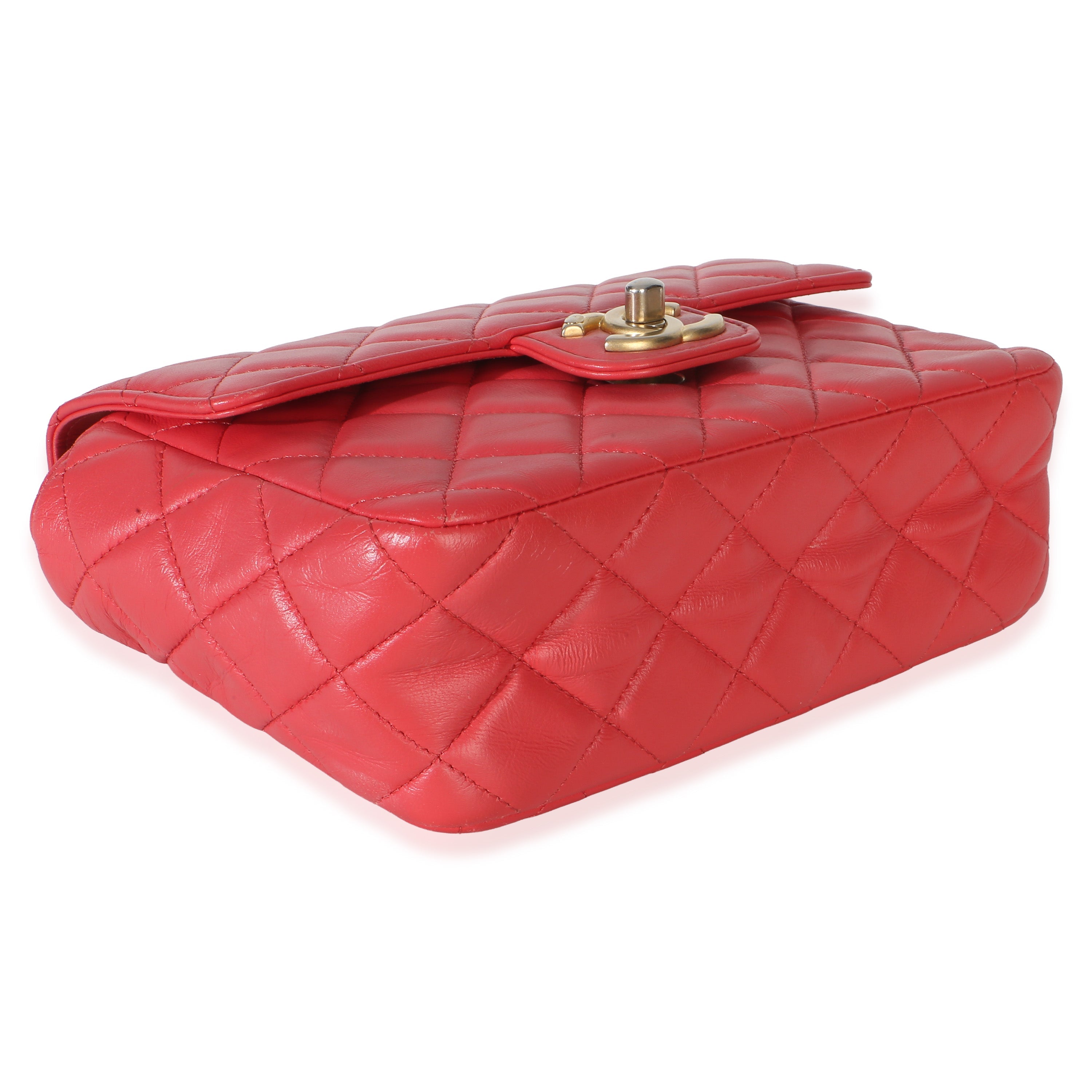 Red Quilted Lambskin Coco Pins Chain Mini Flap Bag