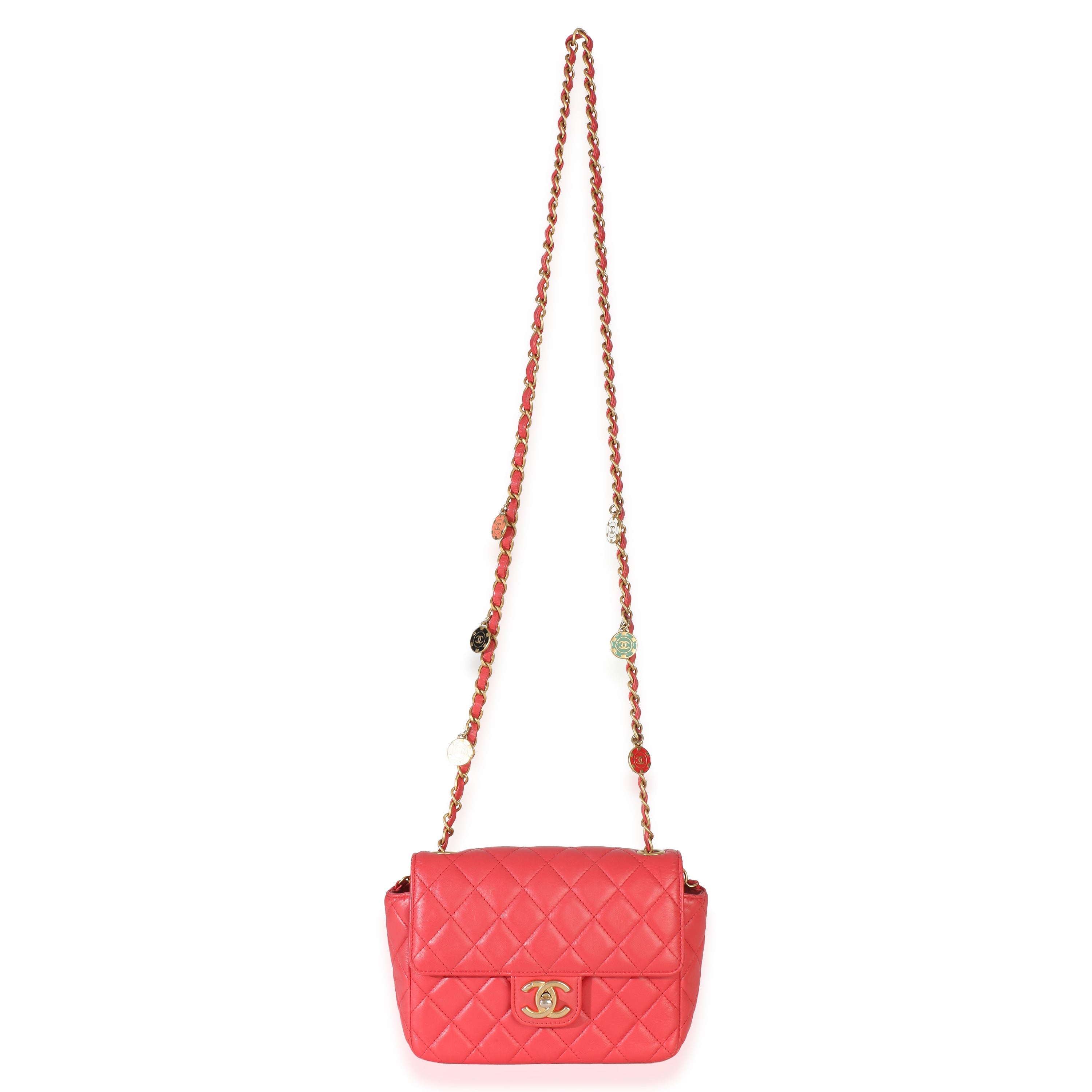 Red Quilted Lambskin Coco Pins Chain Mini Flap Bag