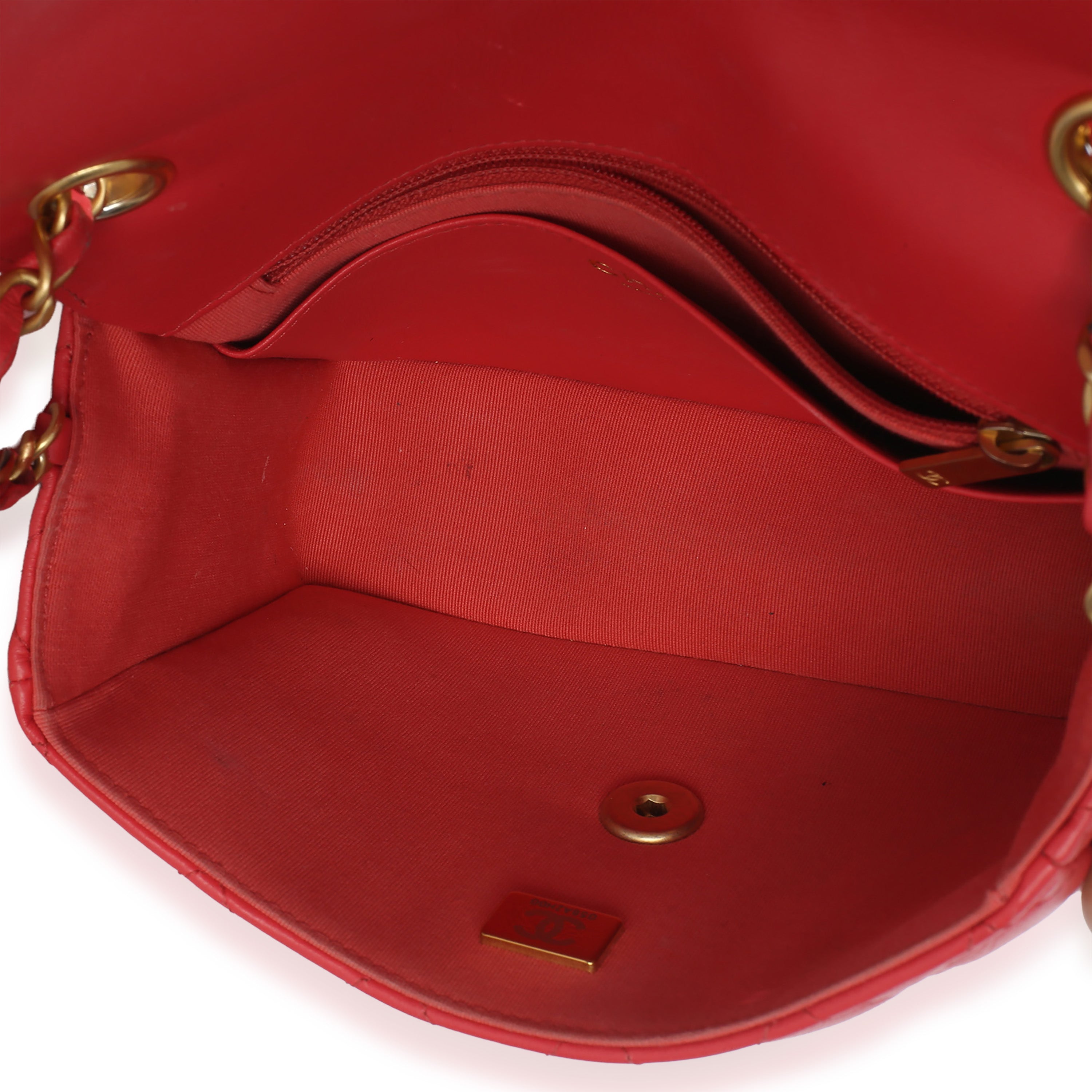 Red Quilted Lambskin Coco Pins Chain Mini Flap Bag