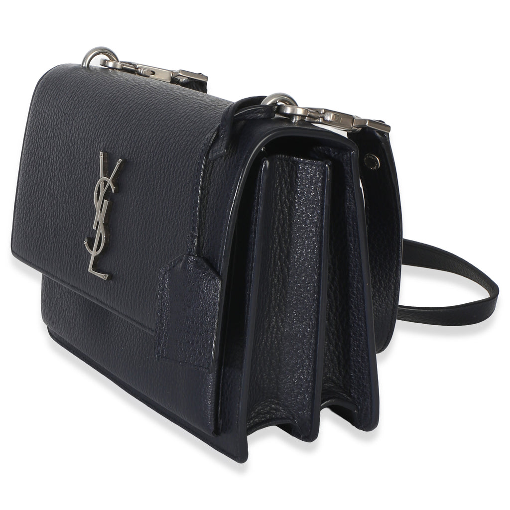 Navy Grained Calfskin Medium Monogram Sunset Bag
