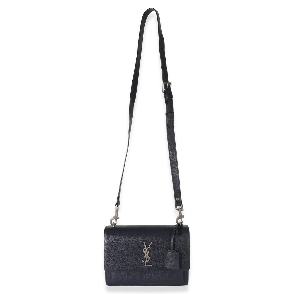 Navy Grained Calfskin Medium Monogram Sunset Bag