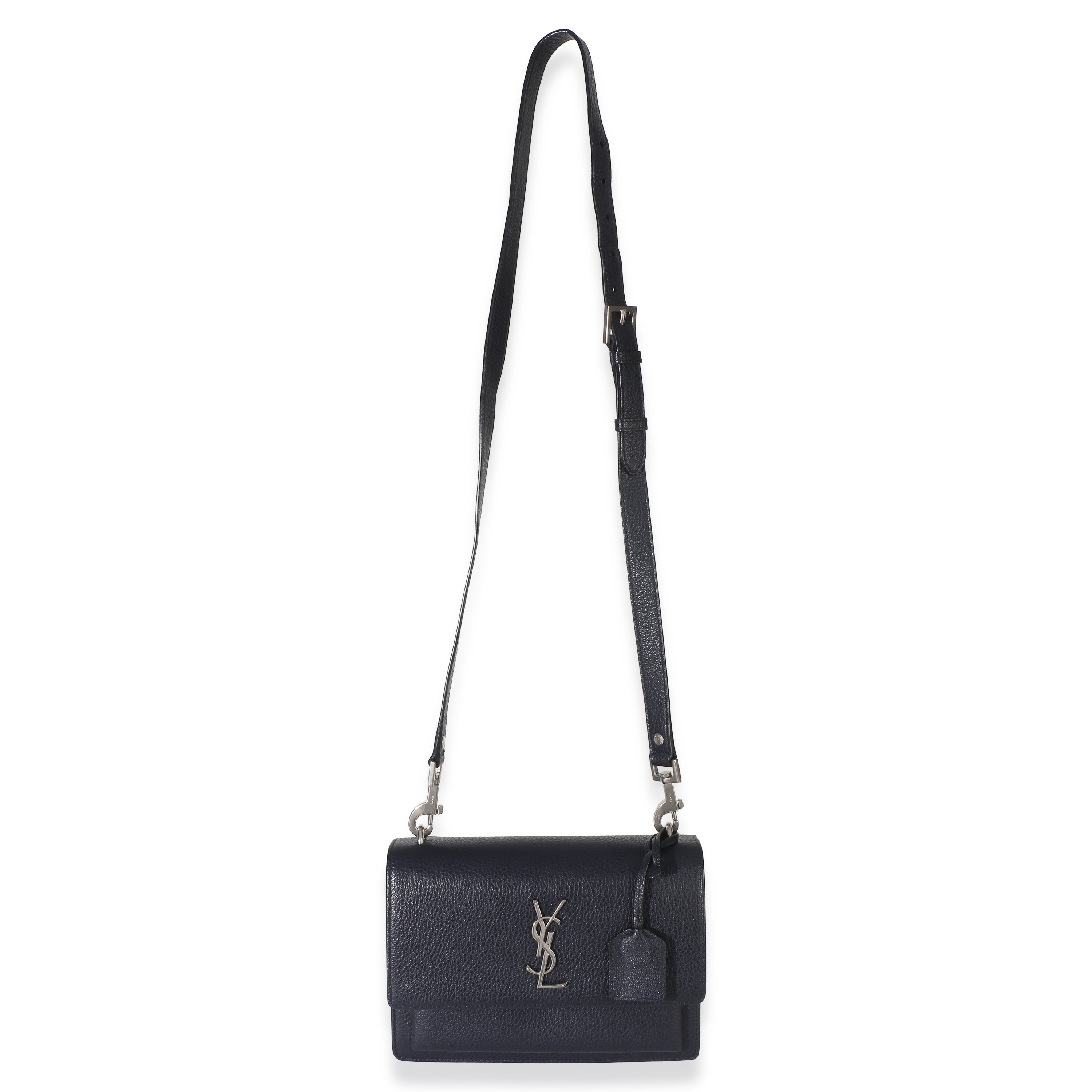 Navy Grained Calfskin Medium Monogram Sunset Bag