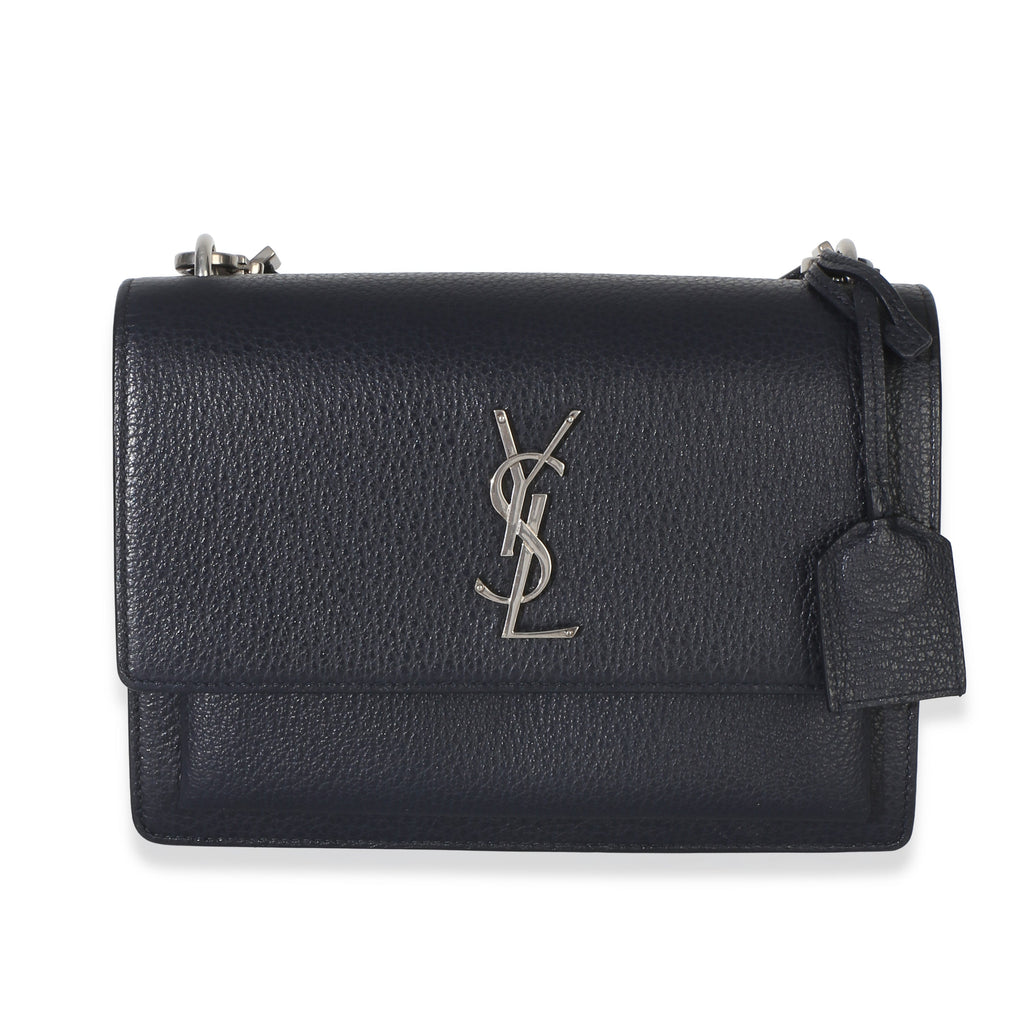Navy Grained Calfskin Medium Monogram Sunset Bag