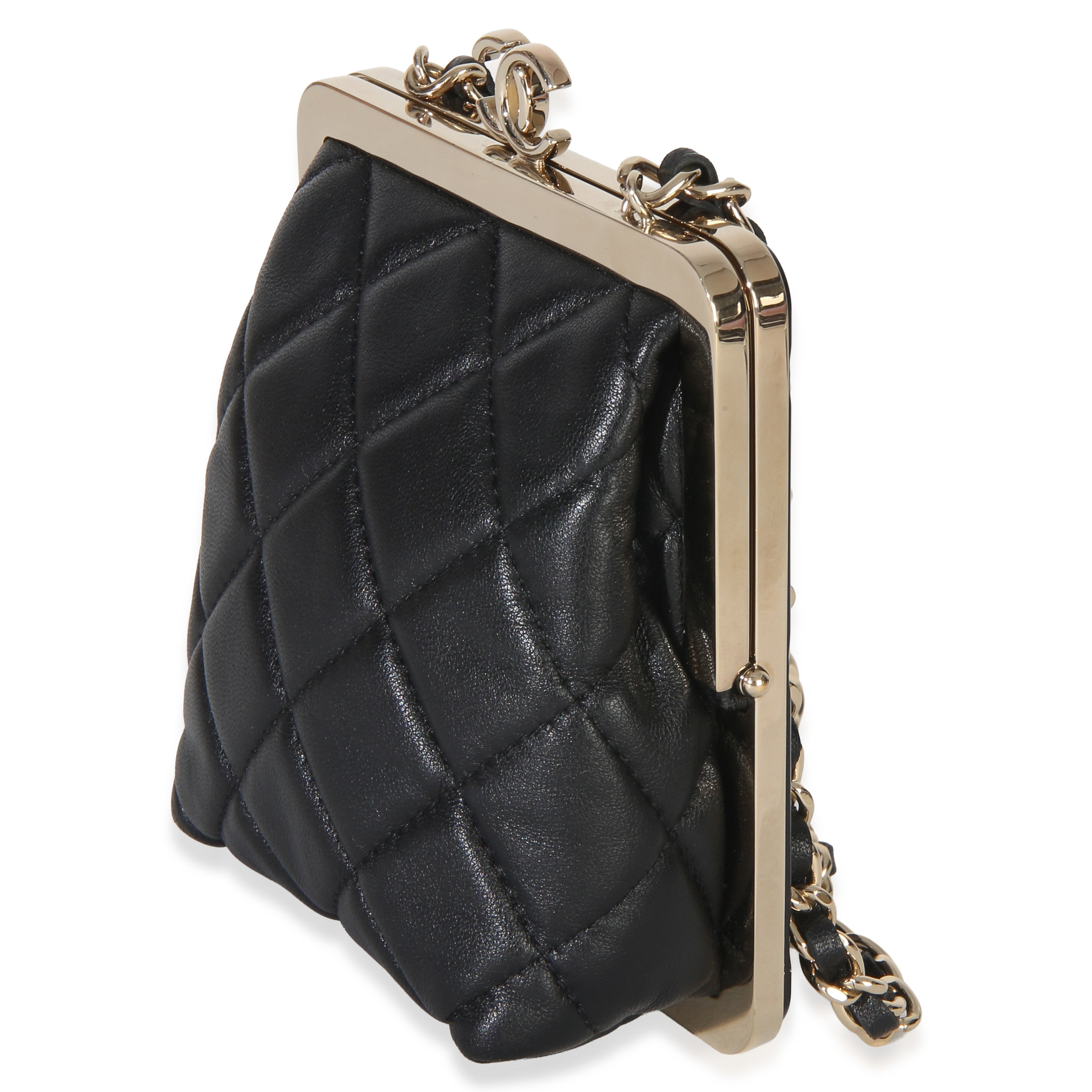 Black Quilted Lambskin CC Frame Clutch With Chain