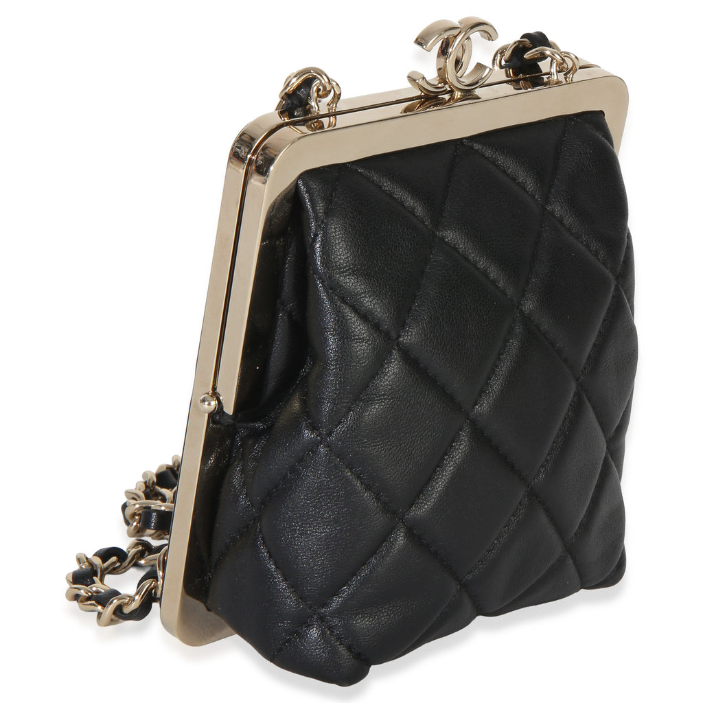 Black Quilted Lambskin CC Frame Clutch With Chain