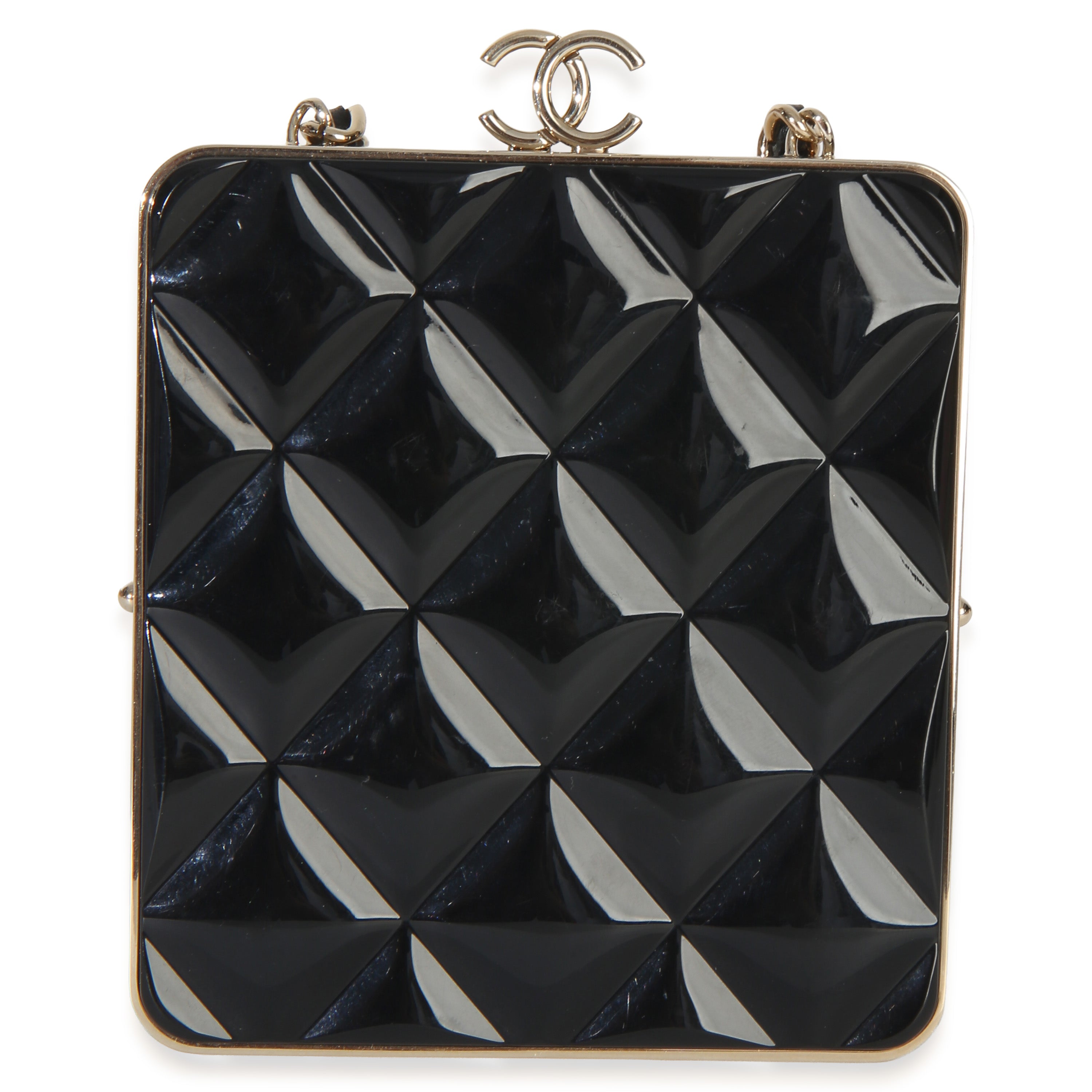 Black Quilted Lambskin CC Frame Clutch With Chain