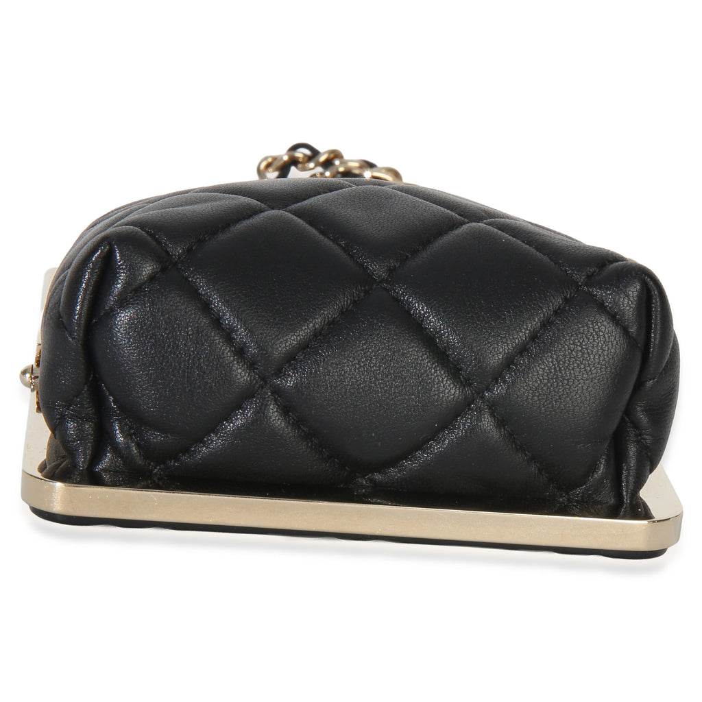 Black Quilted Lambskin CC Frame Clutch With Chain