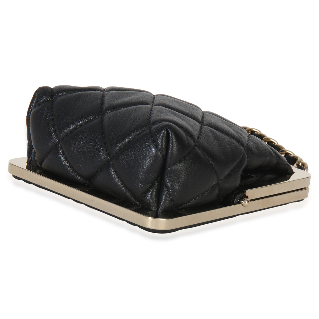 Black Quilted Lambskin CC Frame Clutch With Chain
