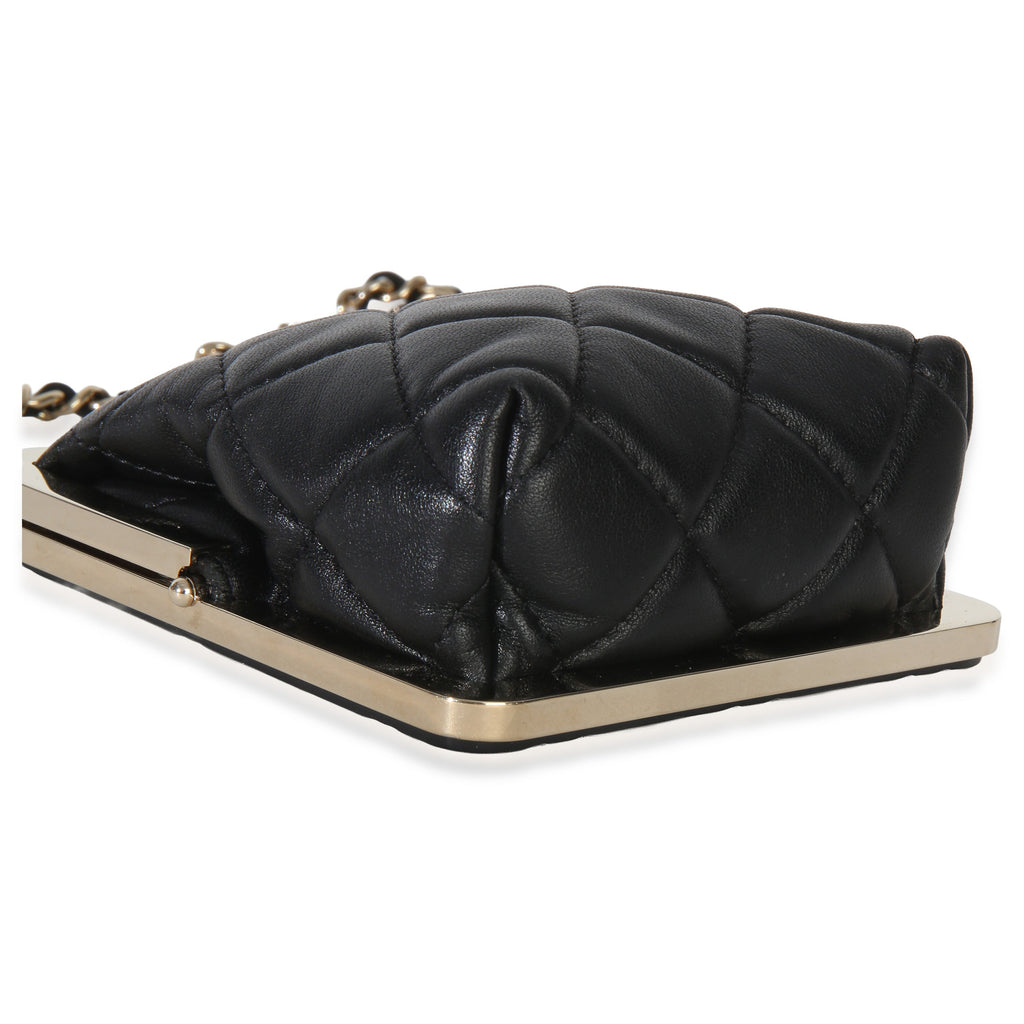 Black Quilted Lambskin CC Frame Clutch With Chain