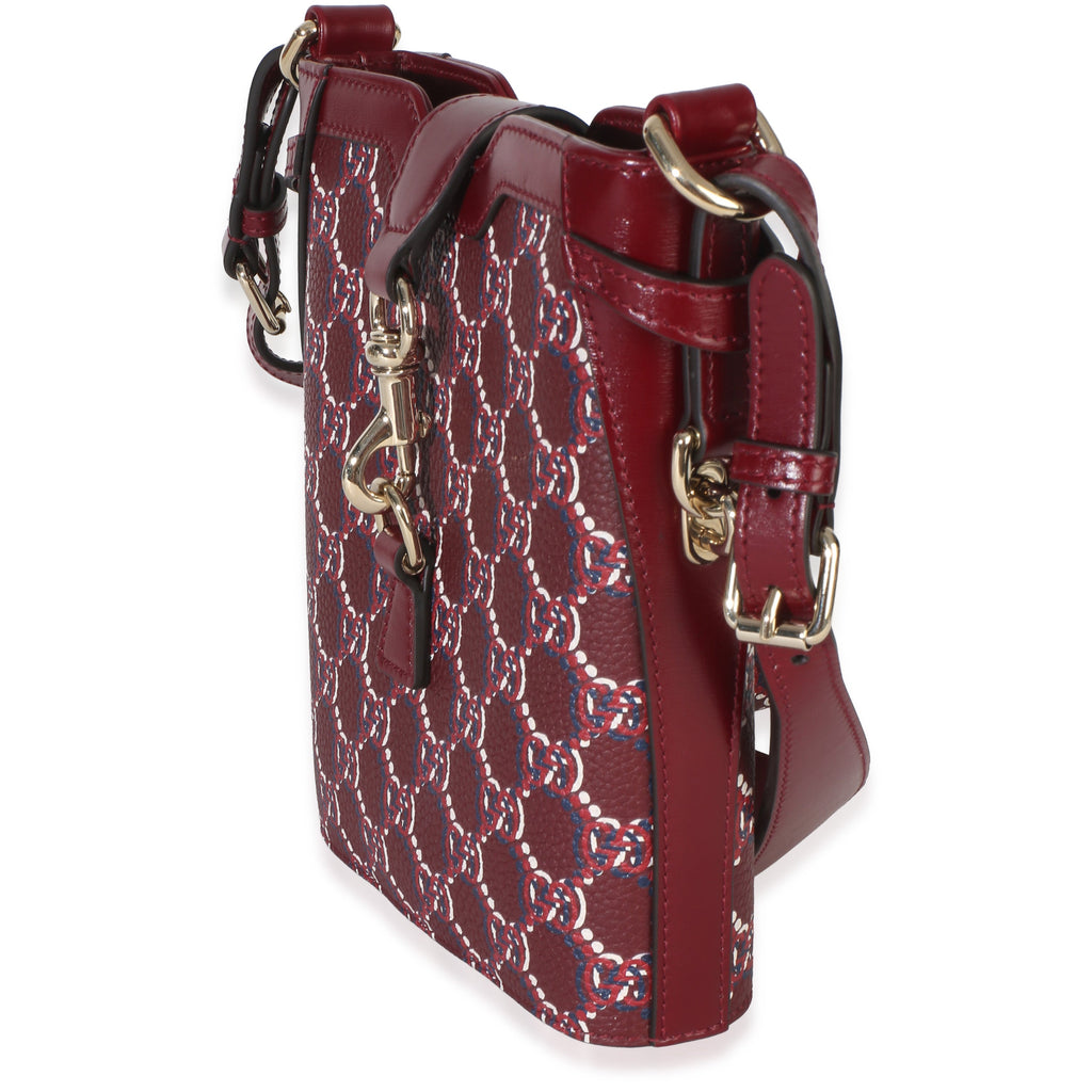 Red Multicolor GG Monogram Grained Calfskin Mini Shadow Bucket Bag