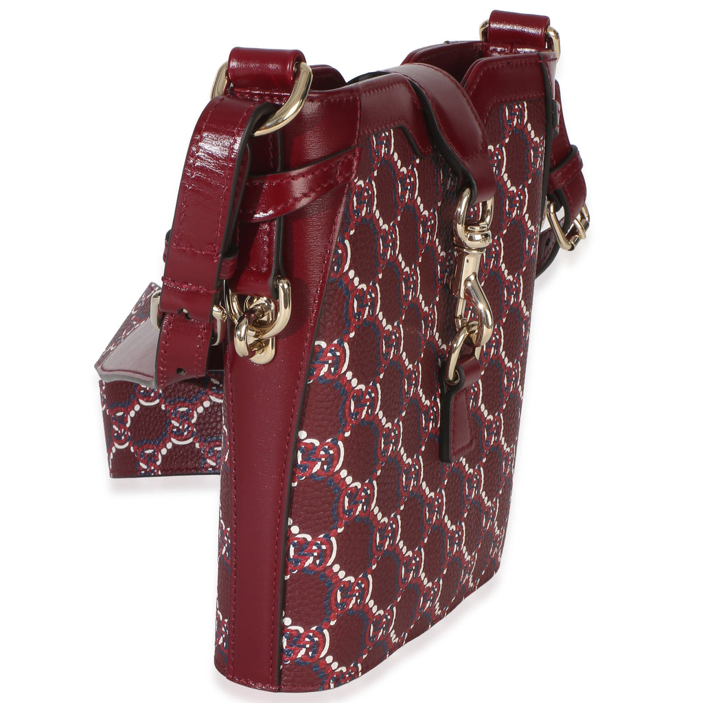 Red Multicolor GG Monogram Grained Calfskin Mini Shadow Bucket Bag