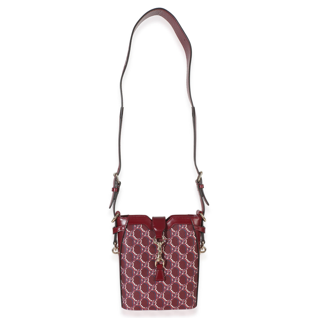 Red Multicolor GG Monogram Grained Calfskin Mini Shadow Bucket Bag