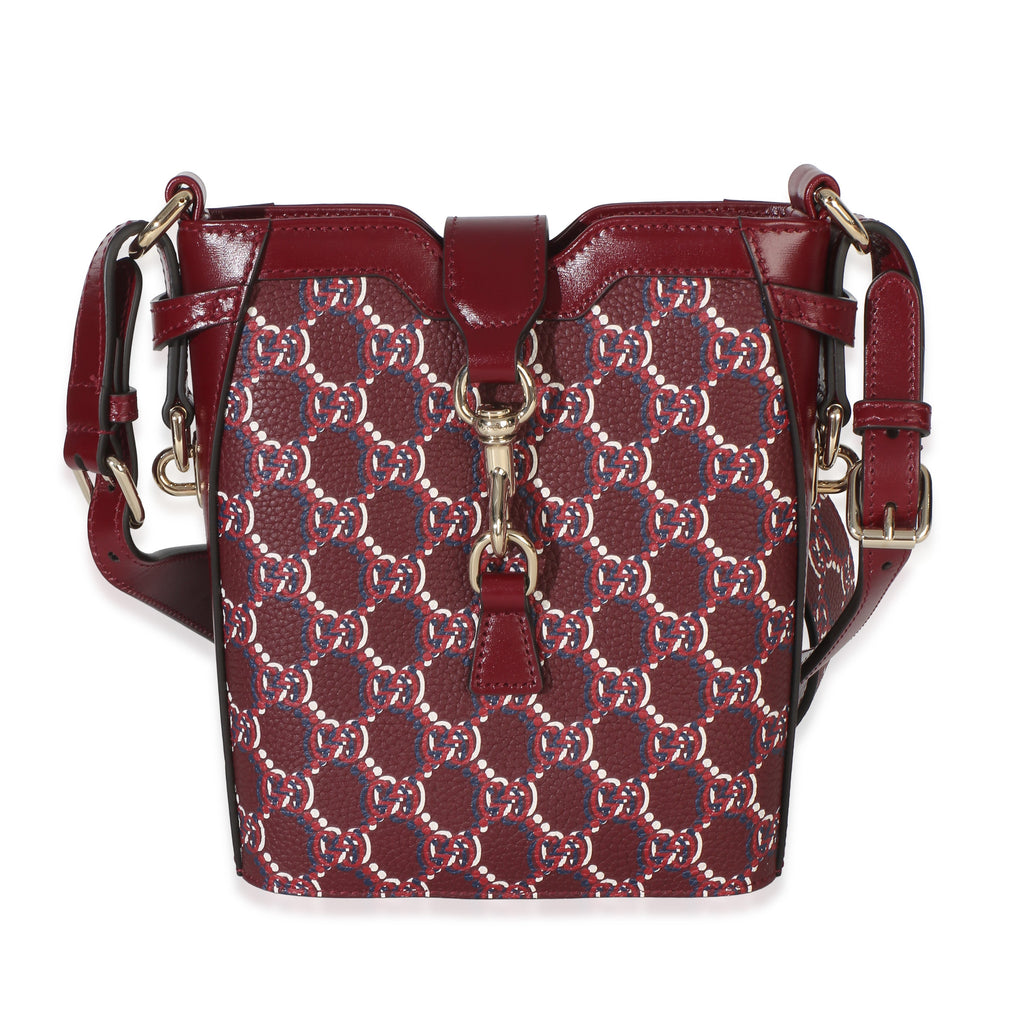 Red Multicolor GG Monogram Grained Calfskin Mini Shadow Bucket Bag