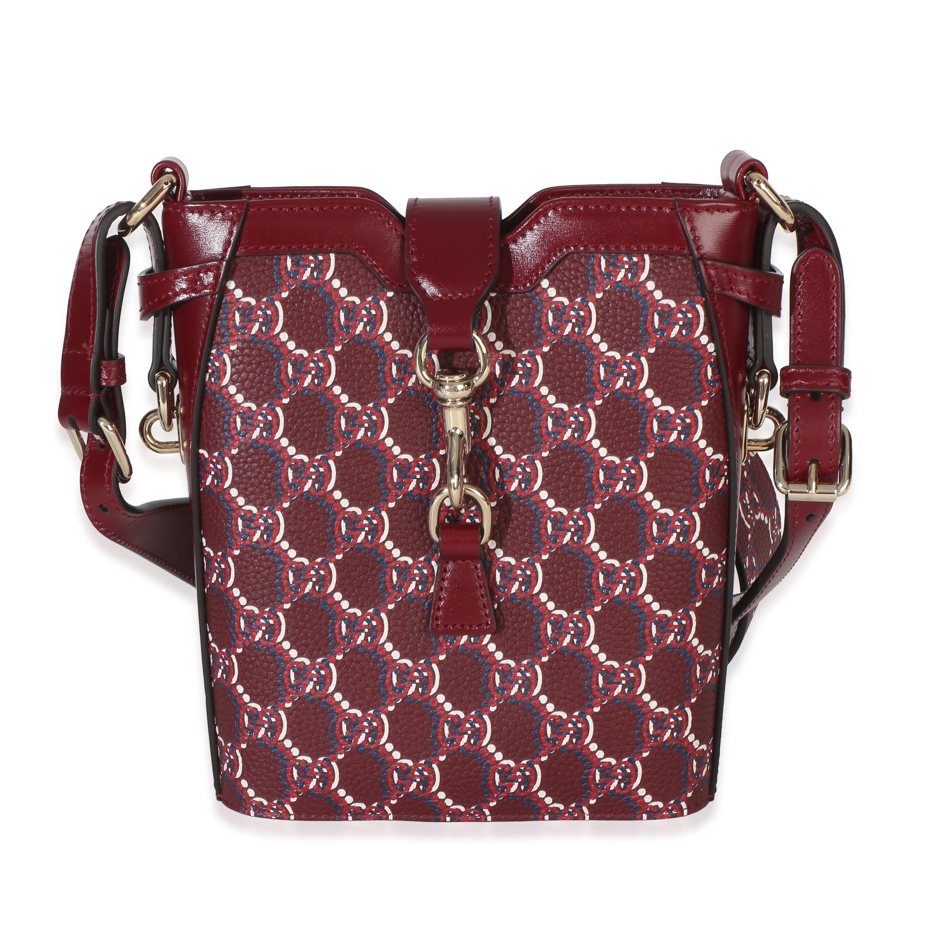 Red Multicolor GG Monogram Grained Calfskin Mini Shadow Bucket Bag