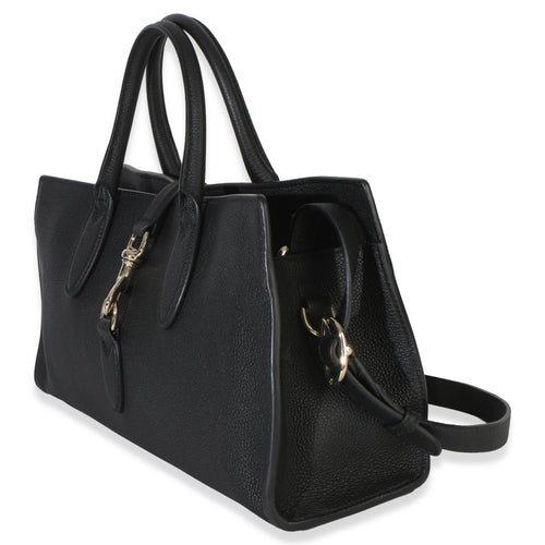 Black Pebbled Calfskin Medium Jackie Tote Bag
