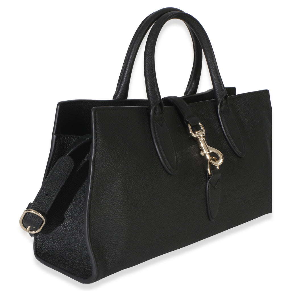 Black Pebbled Calfskin Medium Jackie Tote Bag