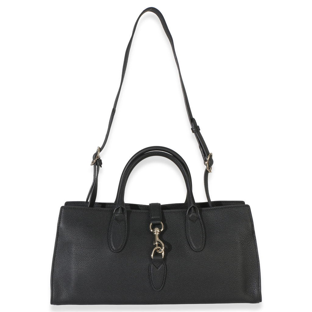 Black Pebbled Calfskin Medium Jackie Tote Bag
