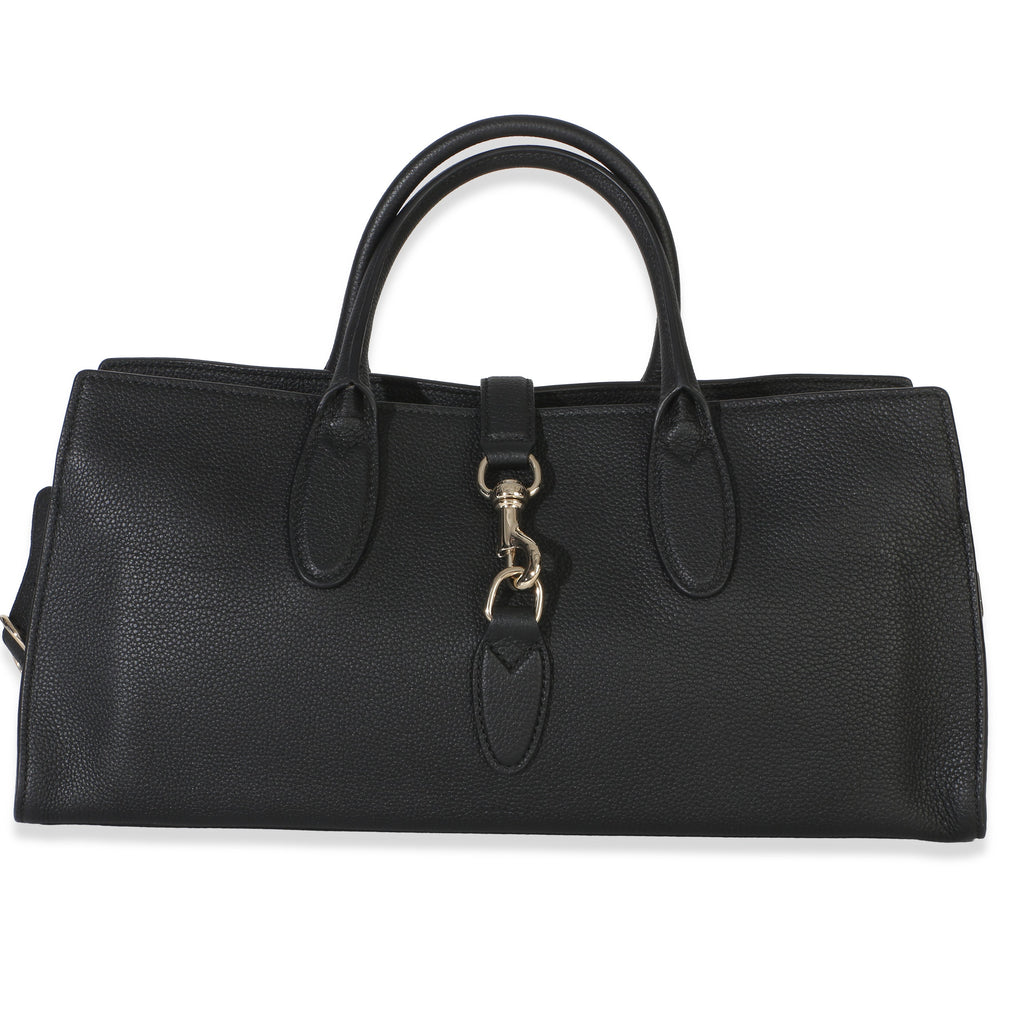 Black Pebbled Calfskin Medium Jackie Tote Bag