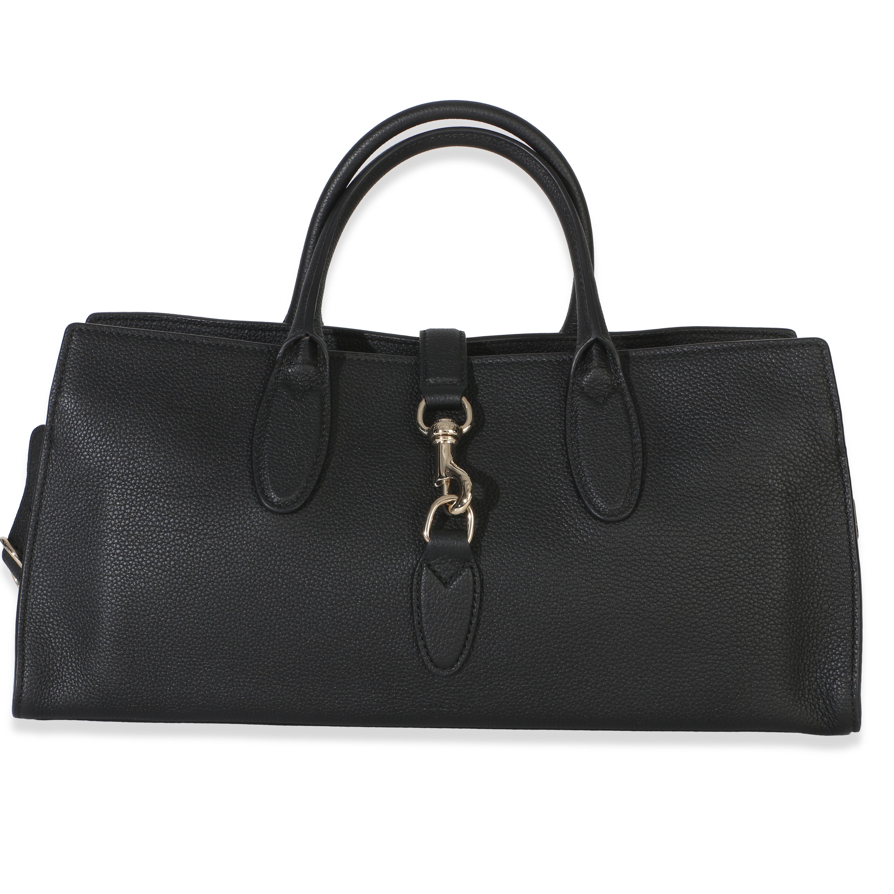 Black Pebbled Calfskin Medium Jackie Tote Bag