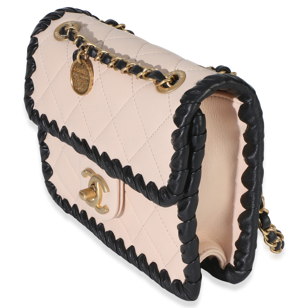 Black Beige Braided Calfskin Mini My Own Frame Flap Bag