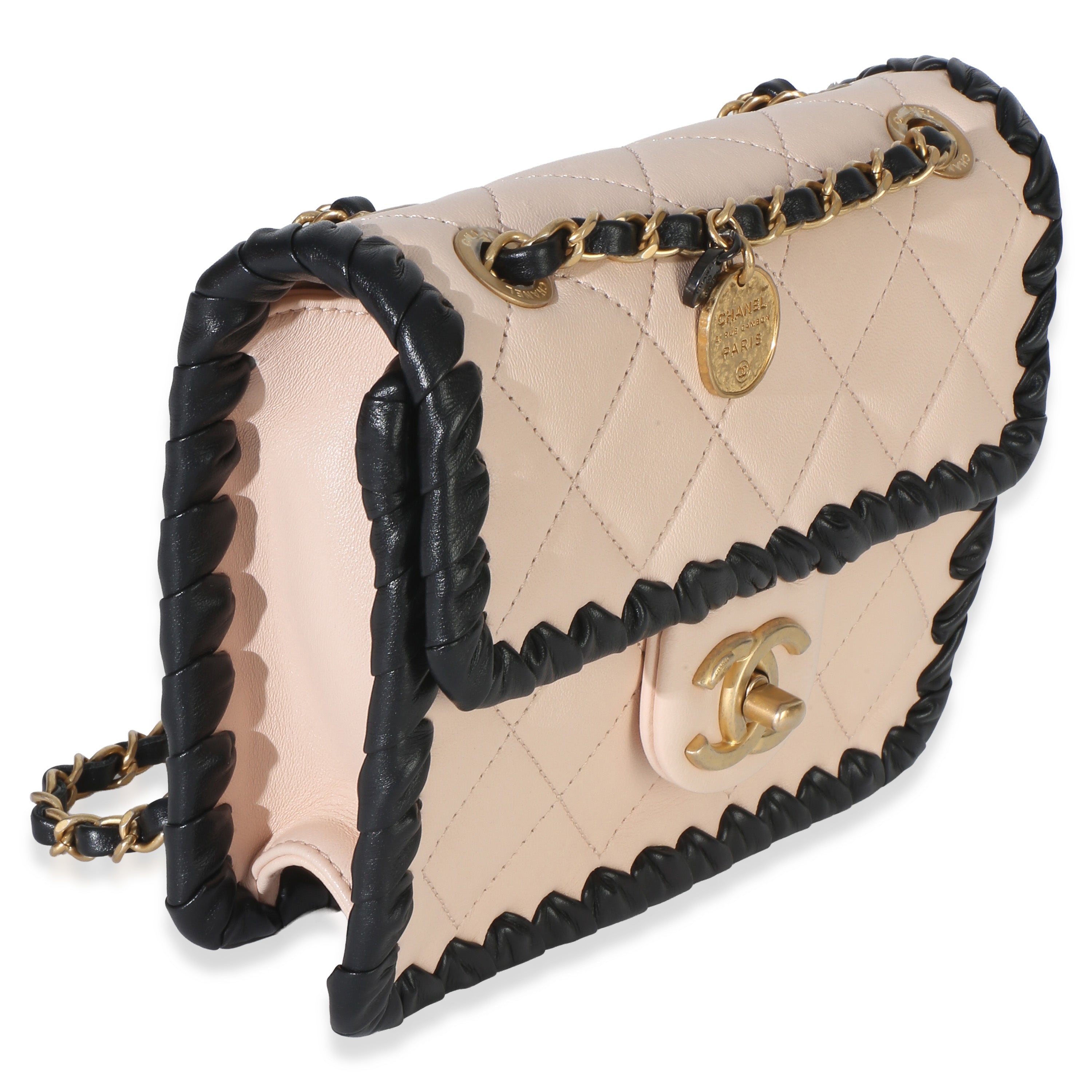 Black Beige Braided Calfskin Mini My Own Frame Flap Bag