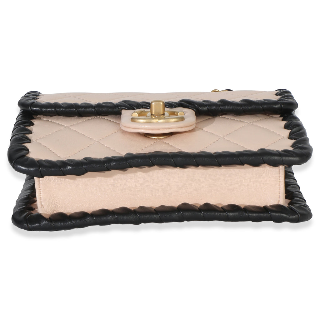 Black Beige Braided Calfskin Mini My Own Frame Flap Bag