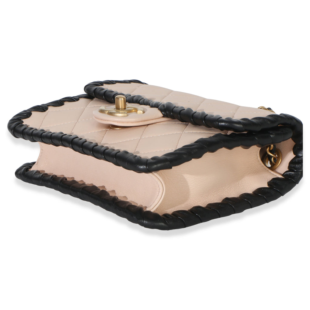 Black Beige Braided Calfskin Mini My Own Frame Flap Bag