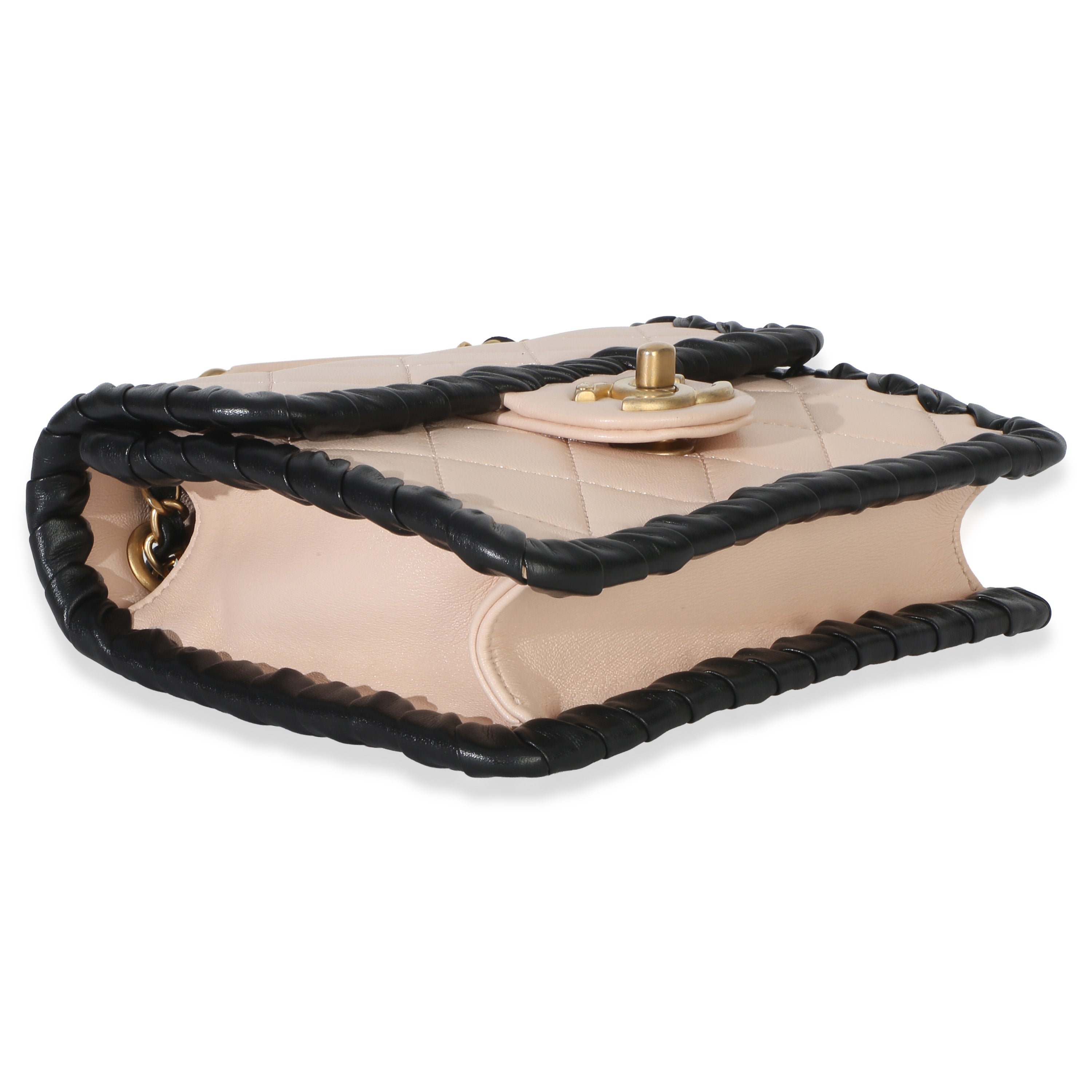 Black Beige Braided Calfskin Mini My Own Frame Flap Bag