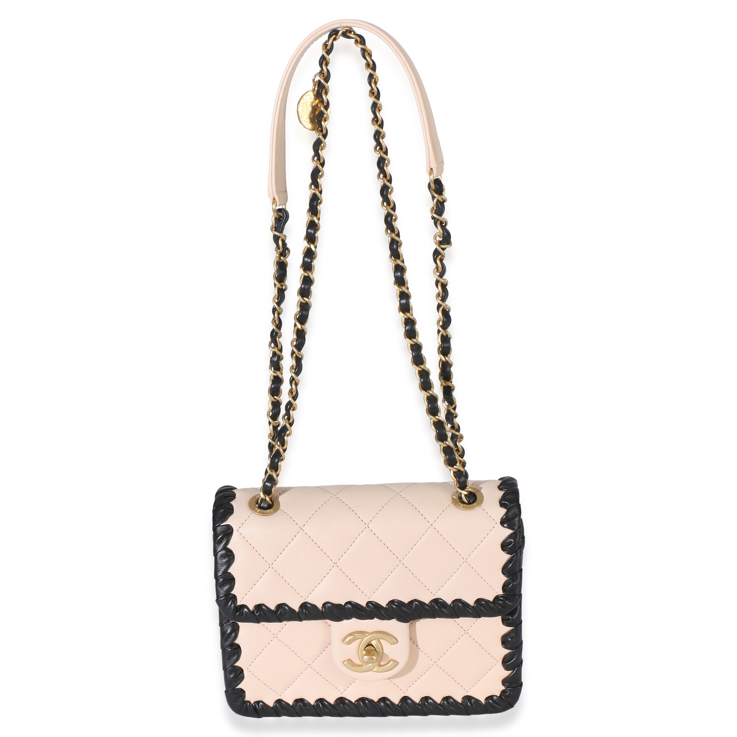Black Beige Braided Calfskin Mini My Own Frame Flap Bag