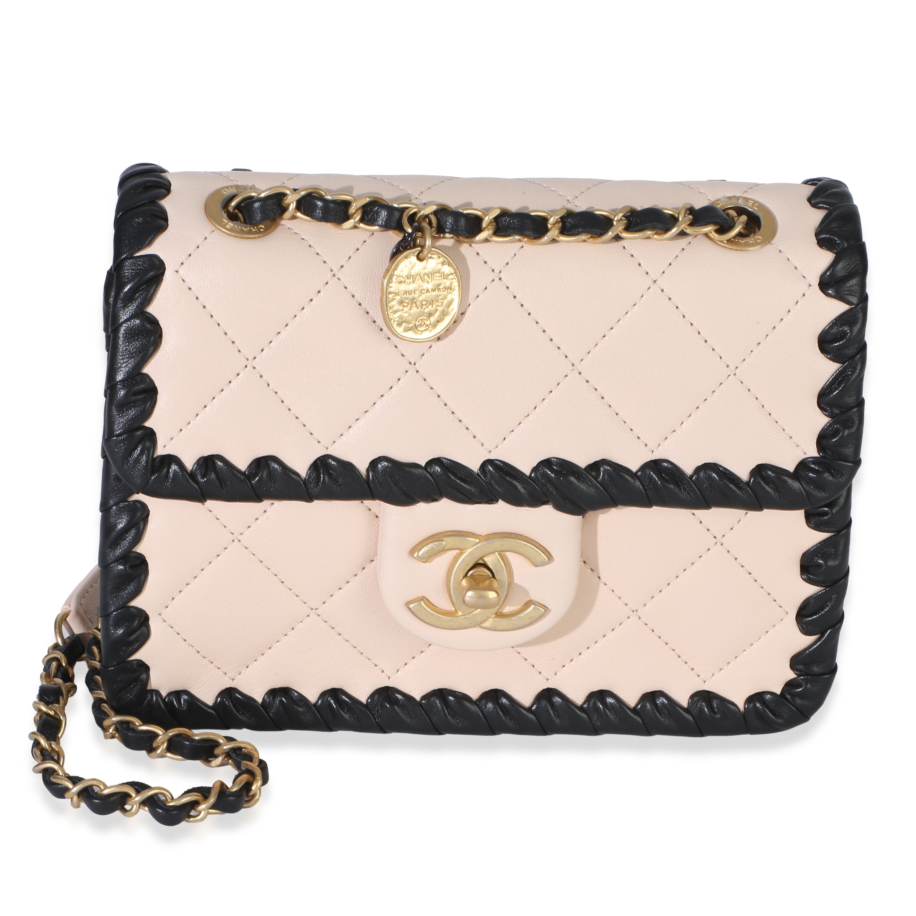 Black Beige Braided Calfskin Mini My Own Frame Flap Bag